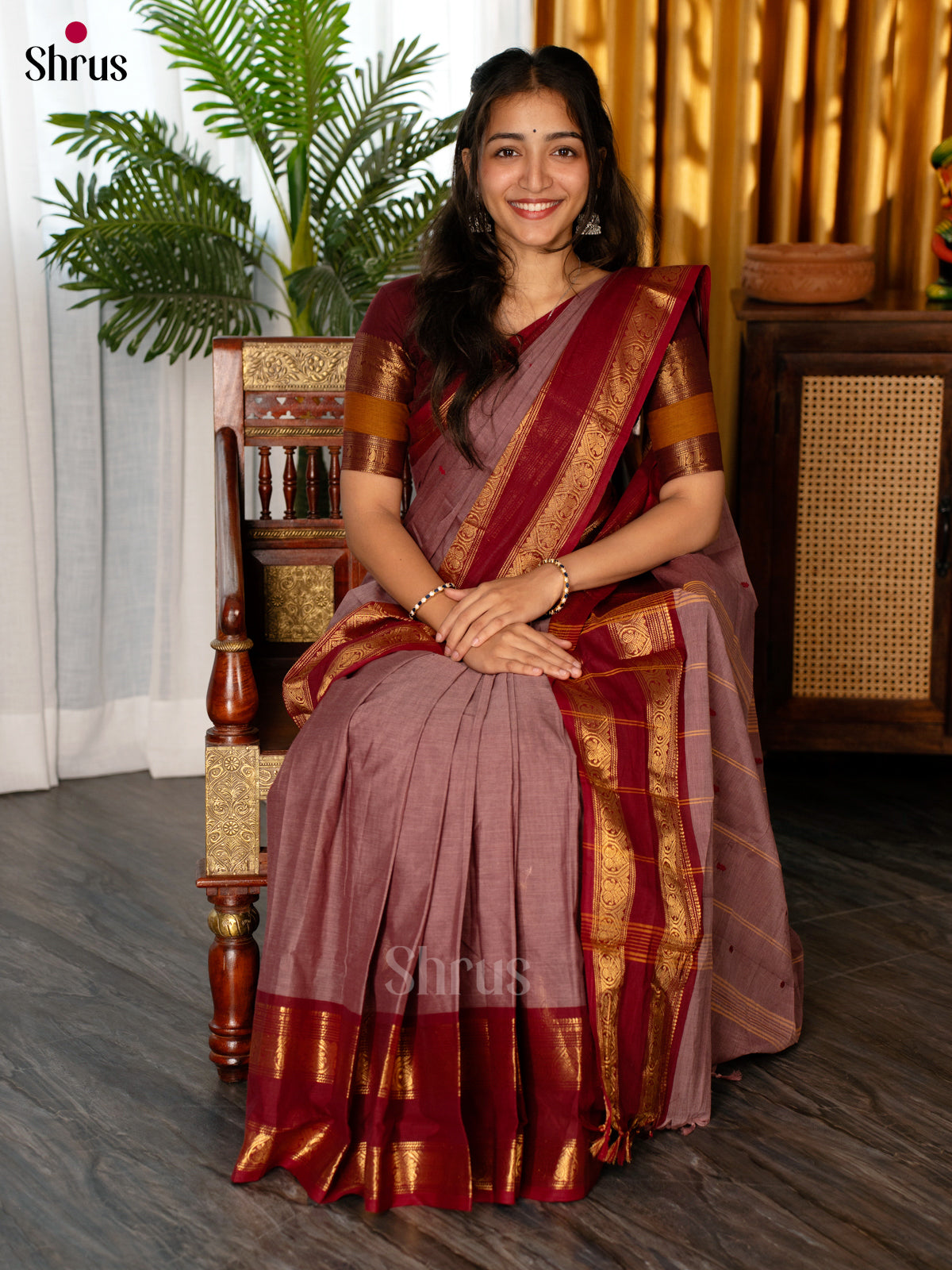 Onion Pink & Maroon- Chettinad Cotton Saree