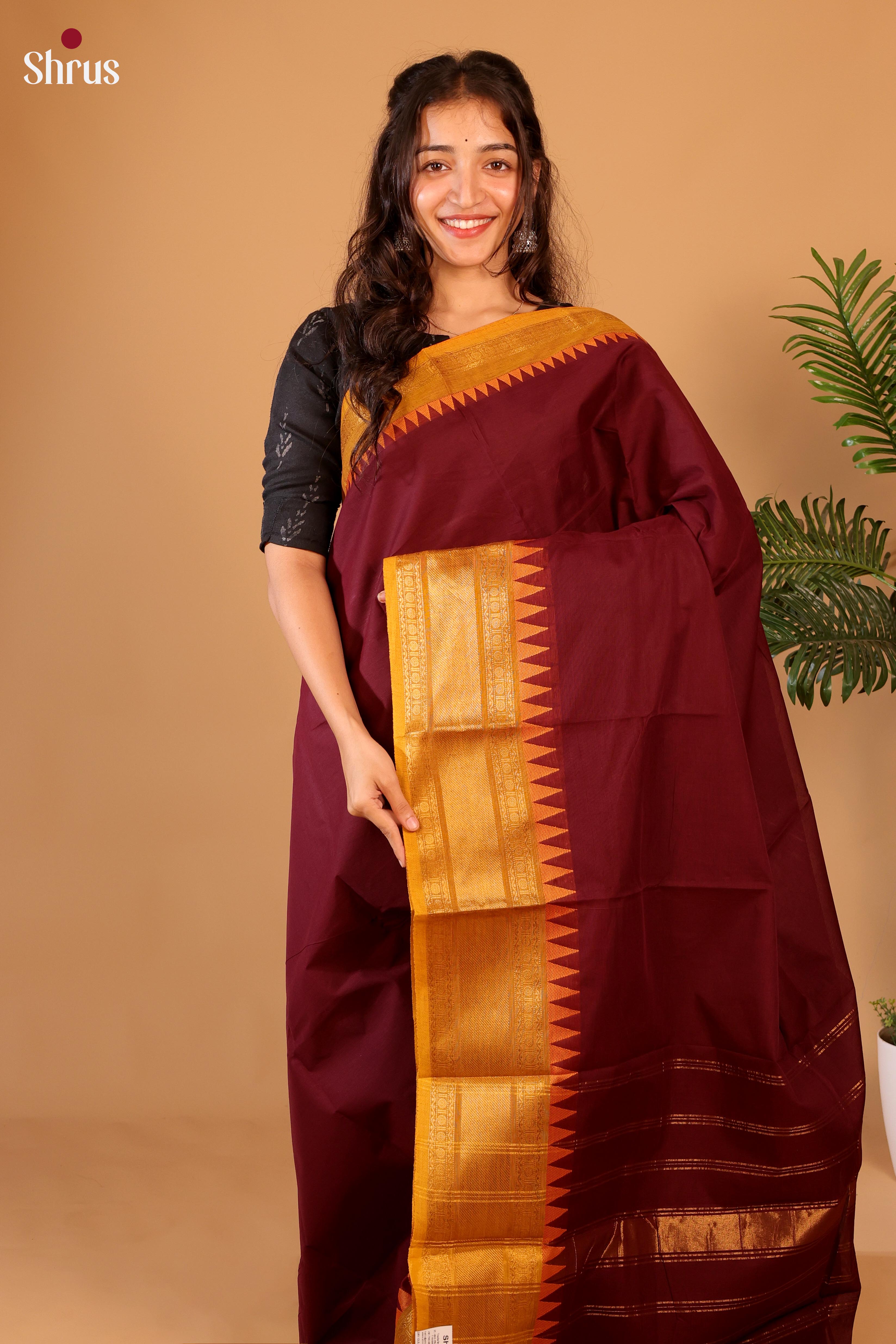 Maroon  &  Mustard - Chettinad Cotton Saree