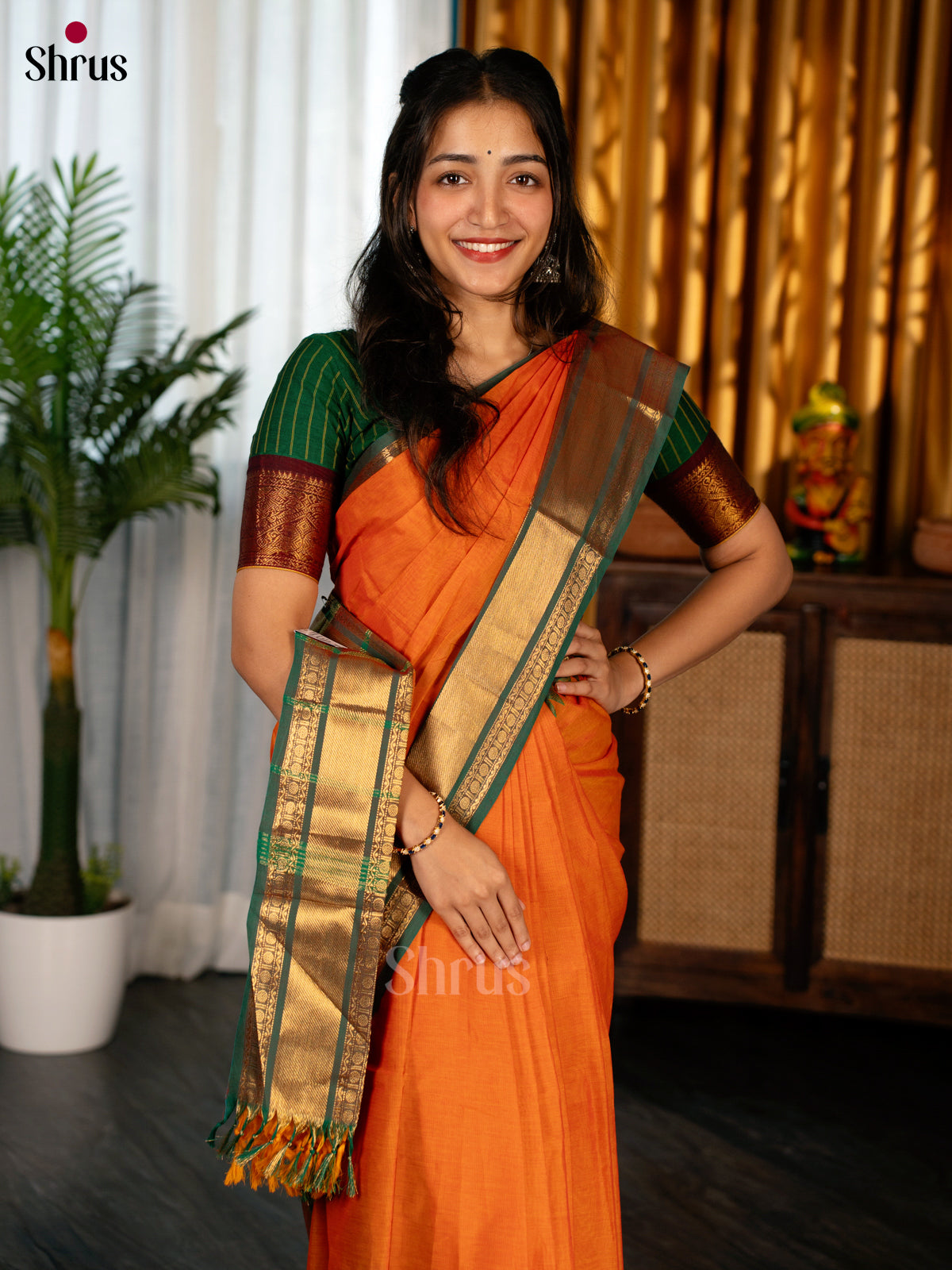 Orange & Green- Chettinad cotton