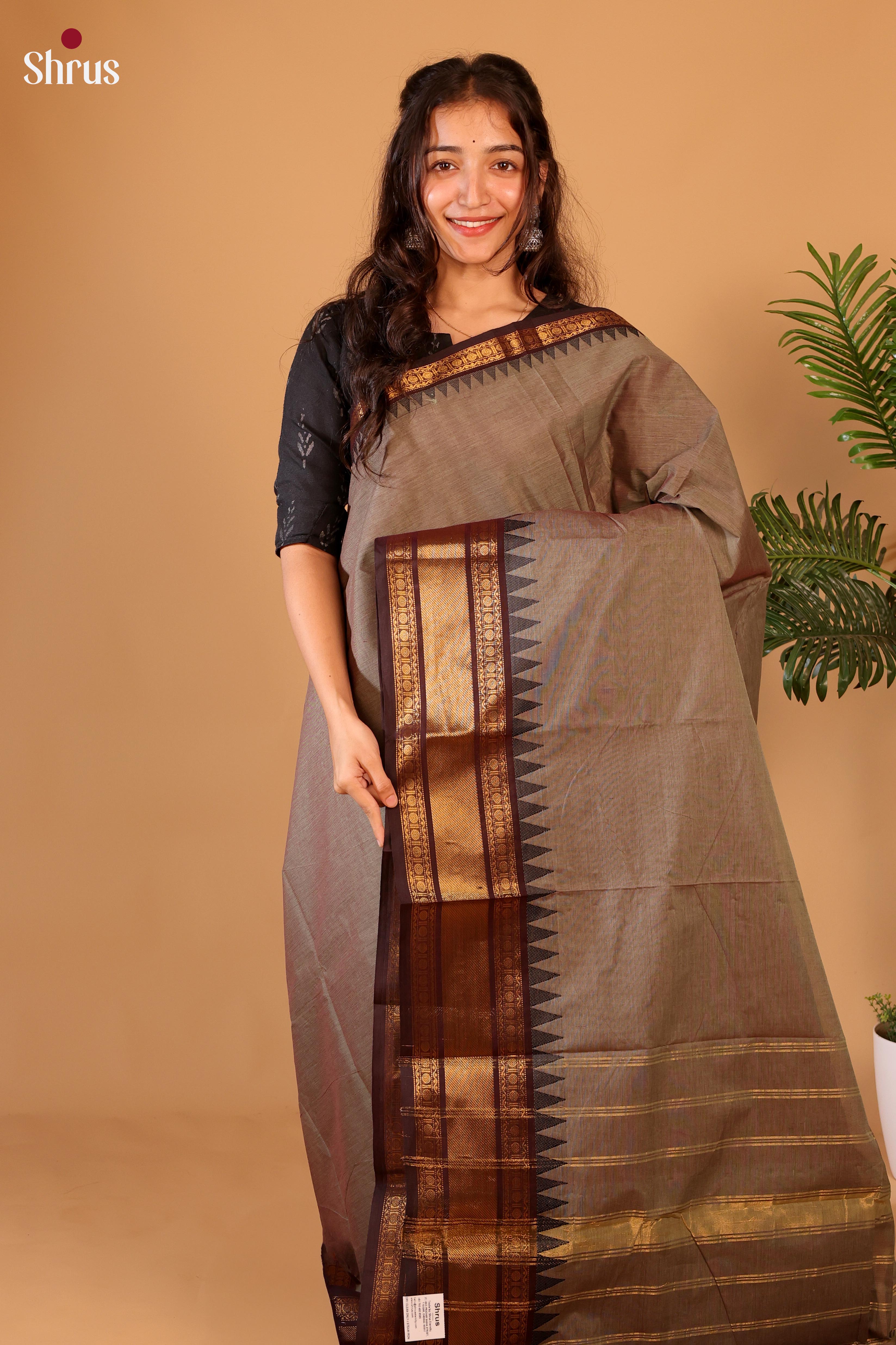 Grey & Brown - Chettinad Cotton Saree