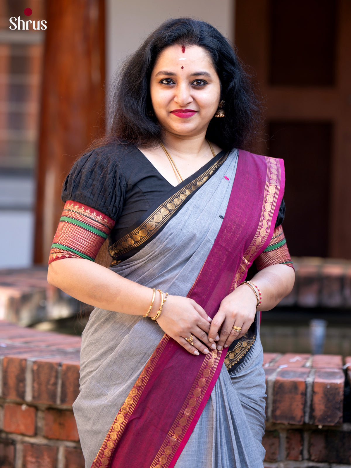 Grey & Maroon - Chettinad Cotton Saree