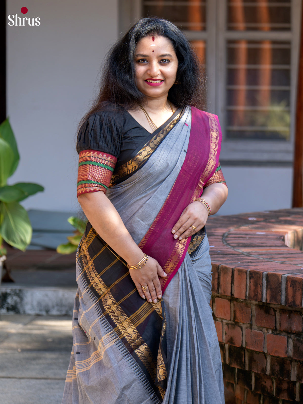 Grey & Maroon - Chettinad Cotton Saree