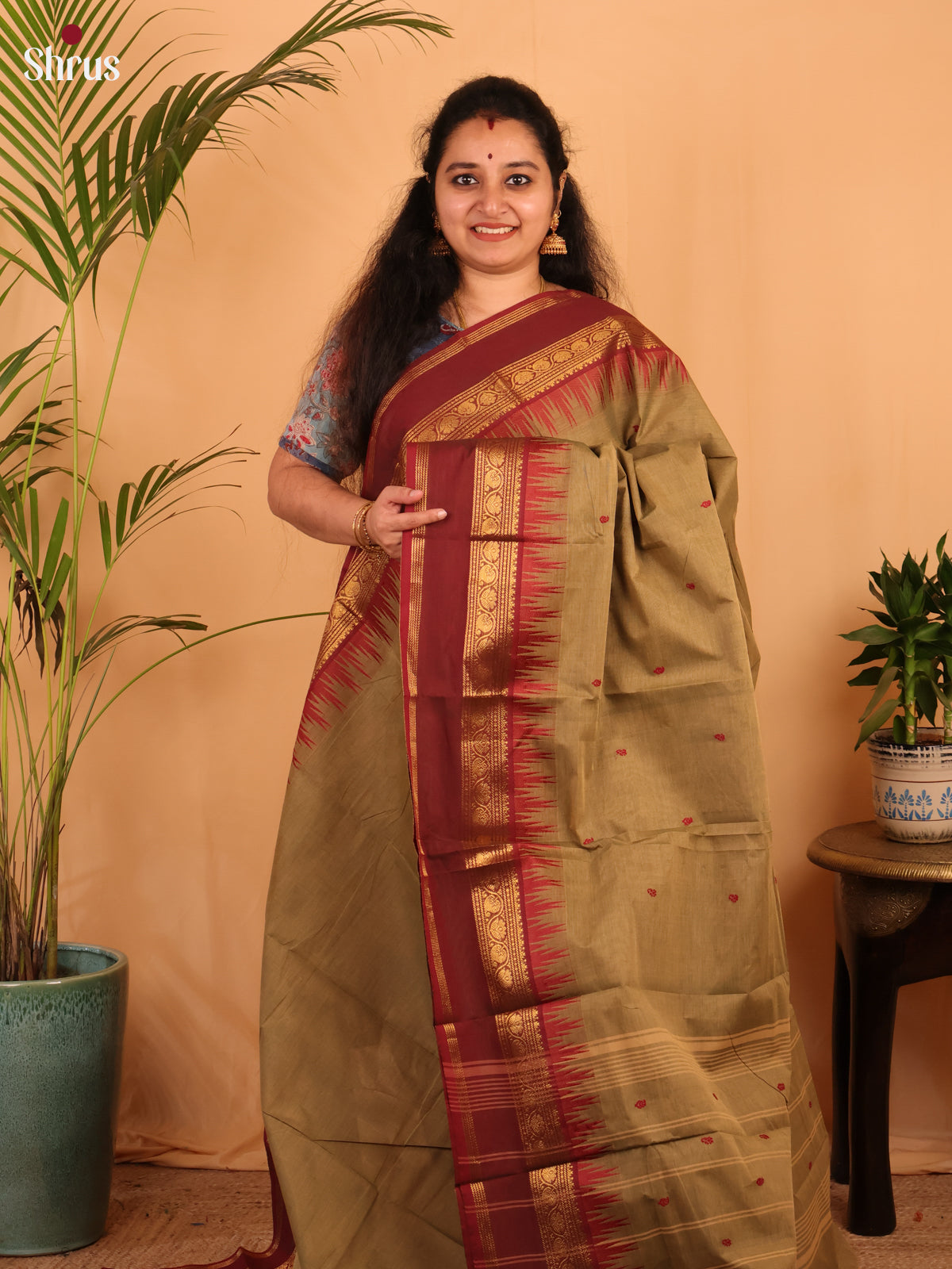 Green & Brown - Chettinad Cotton Saree