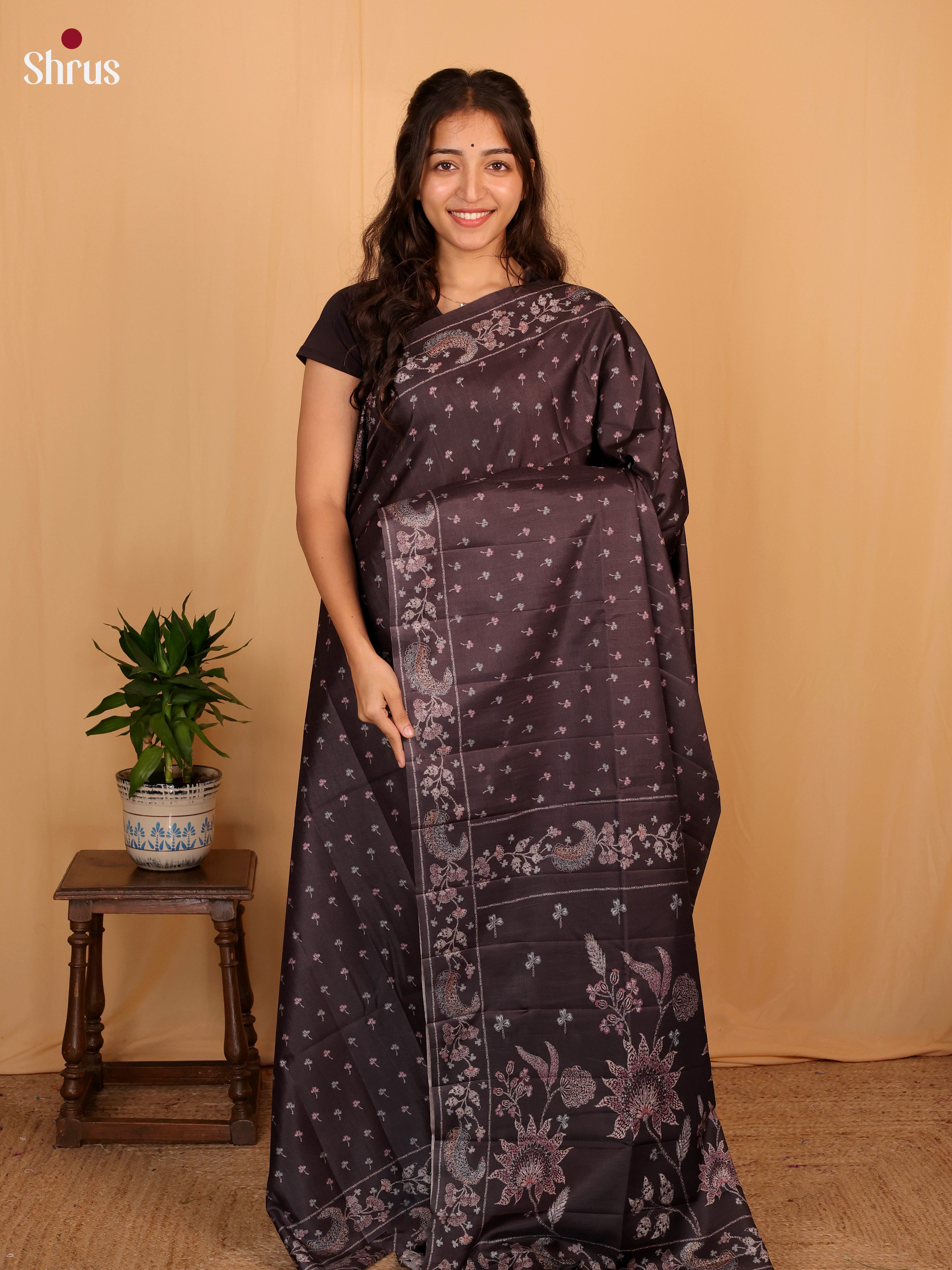 Brown - Printed  Saree