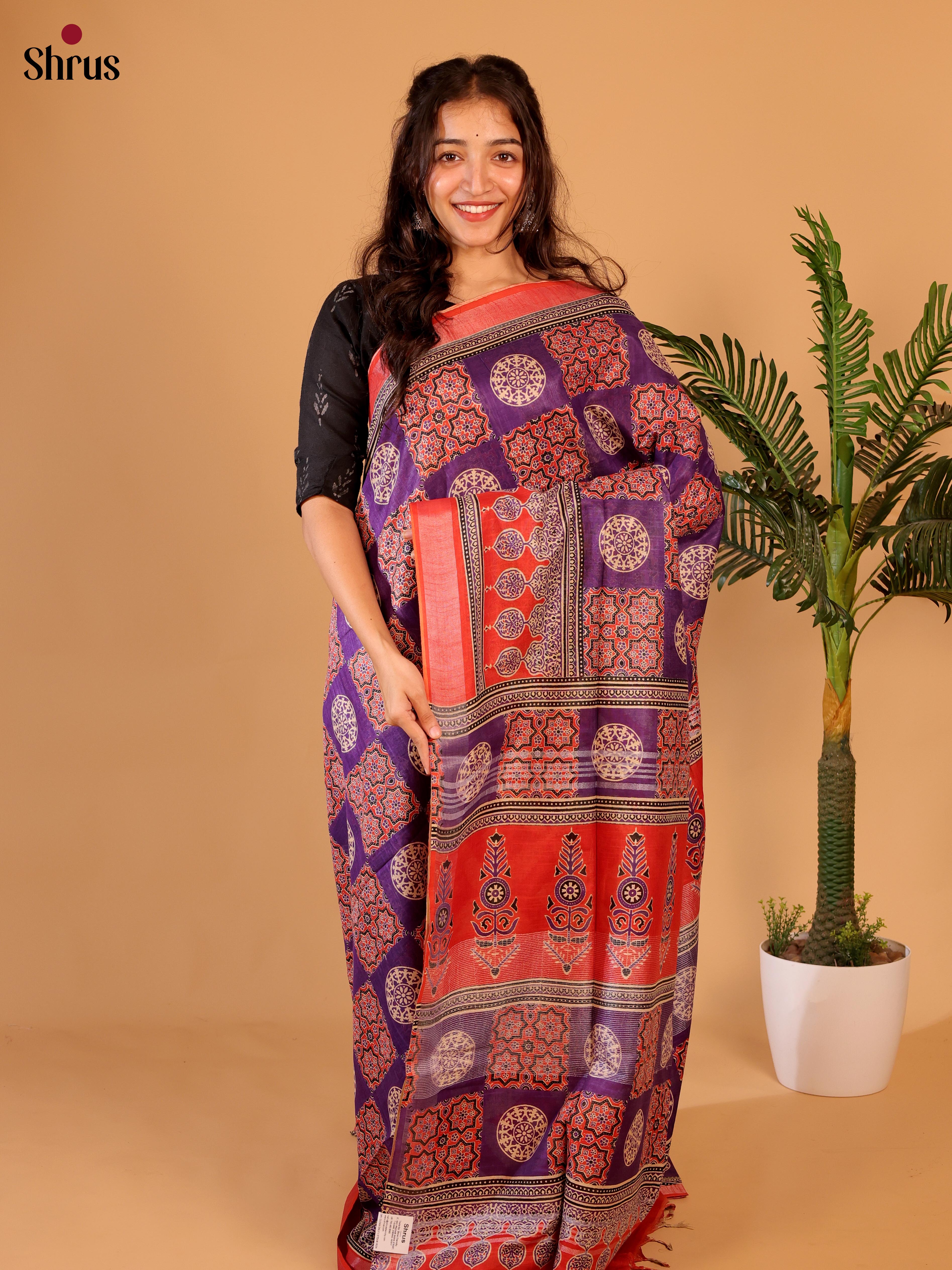 Violet & Red - Linen Cotton Saree