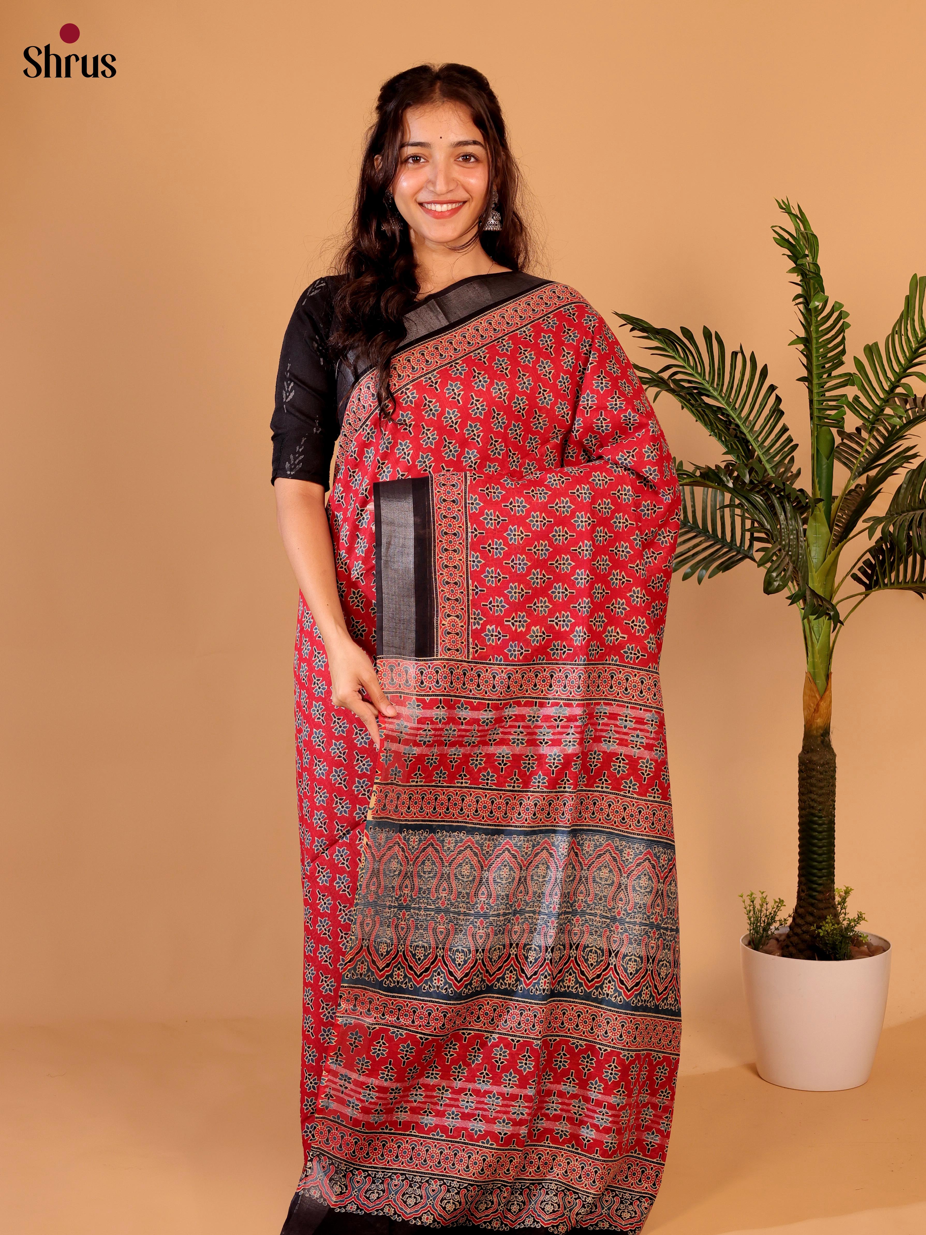 Red & Black - Linen Cotton Saree