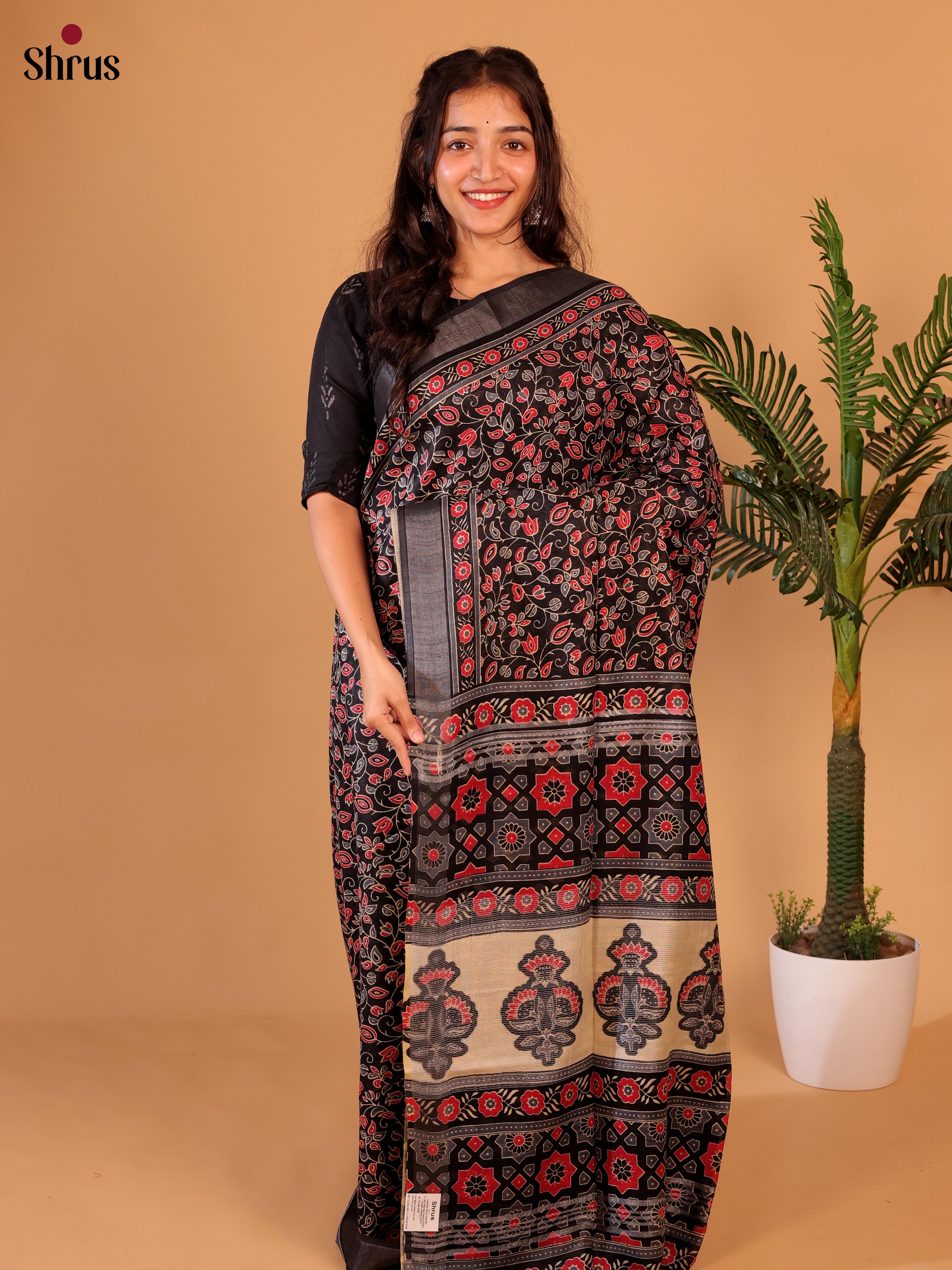 Black & Red- Linen Cotton Saree