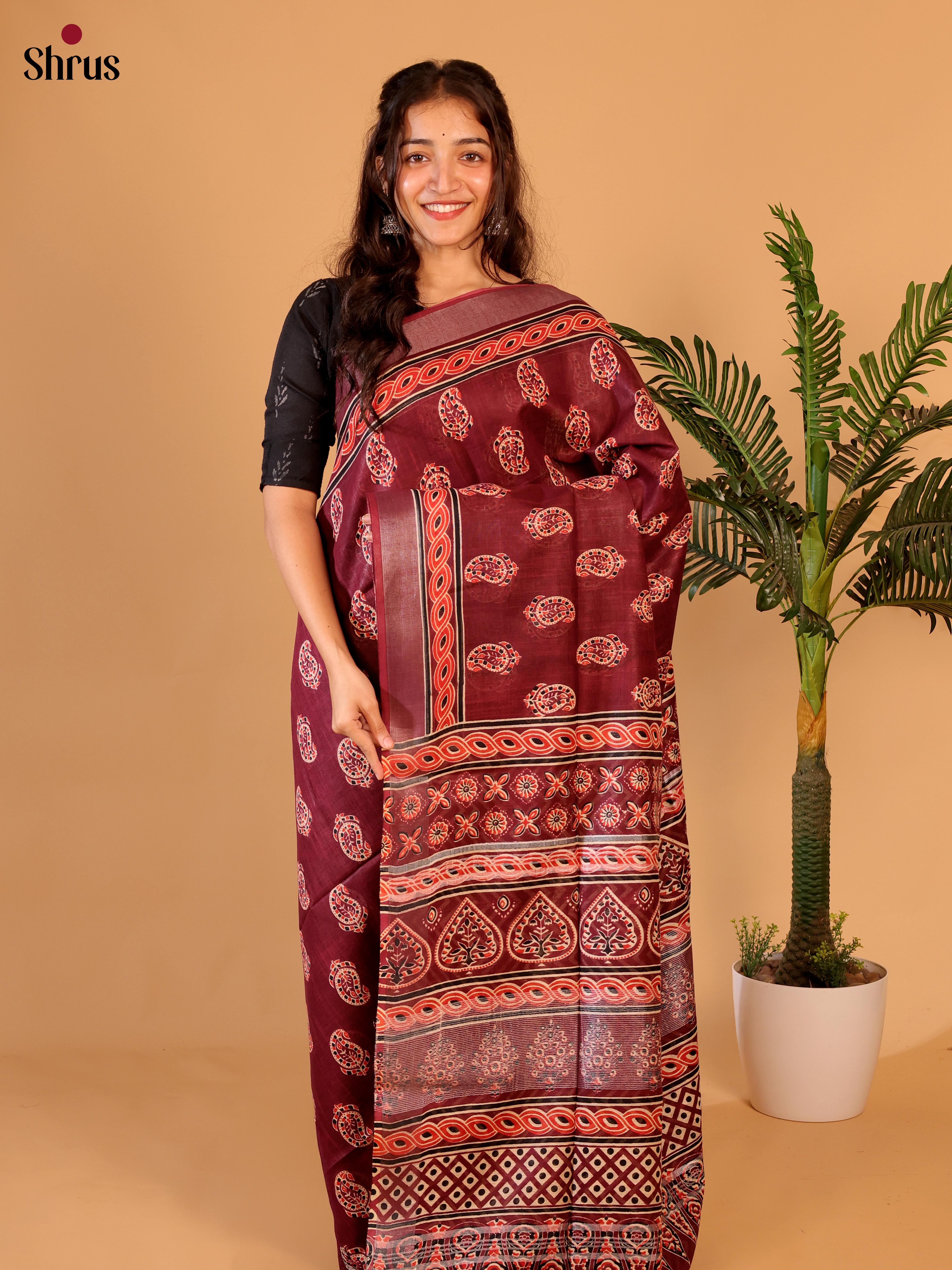 Maroon- Linen Cotton Saree