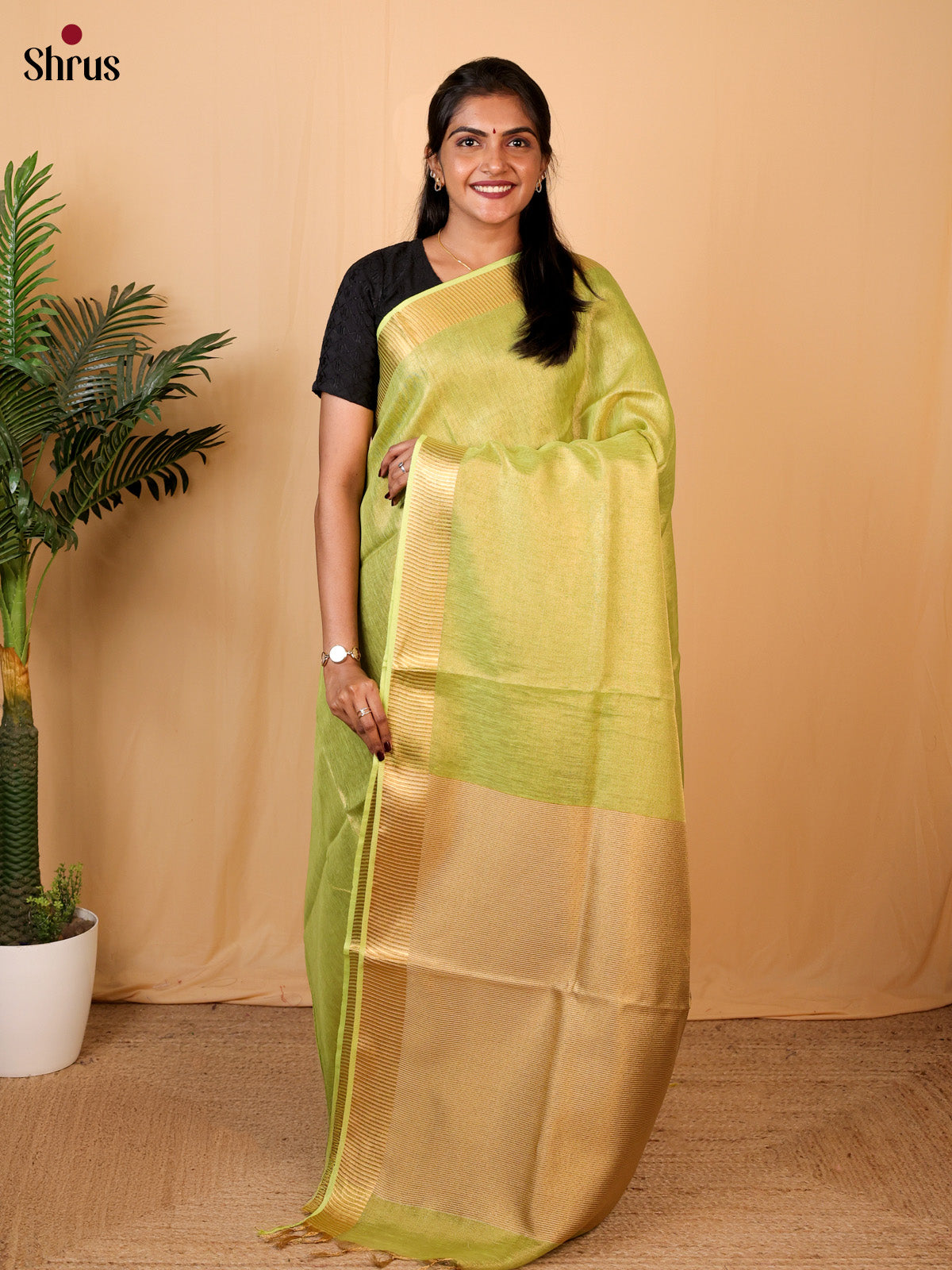 Green & Gold - Linen Saree