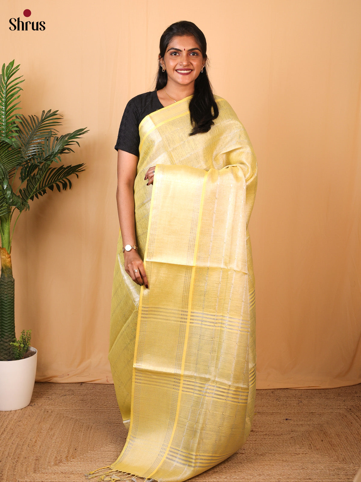 Yellow - Linen Saree