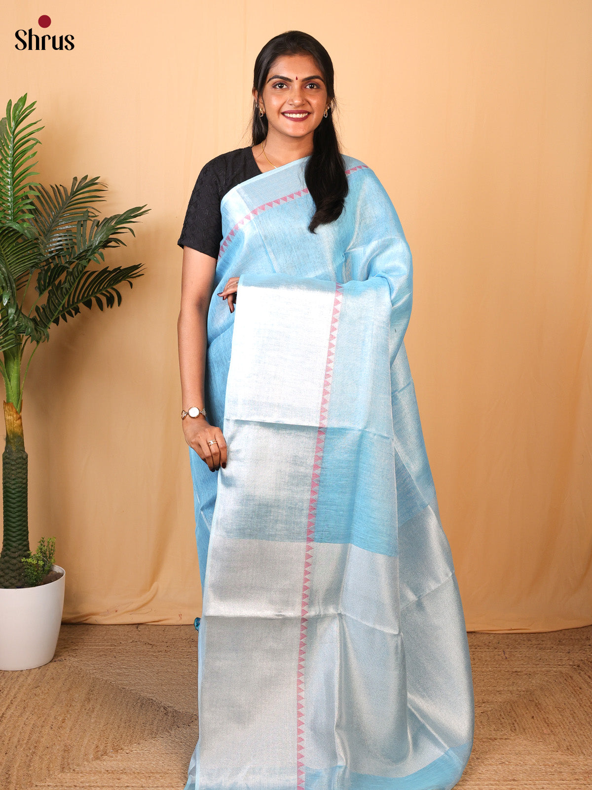 Blue - Linen Saree