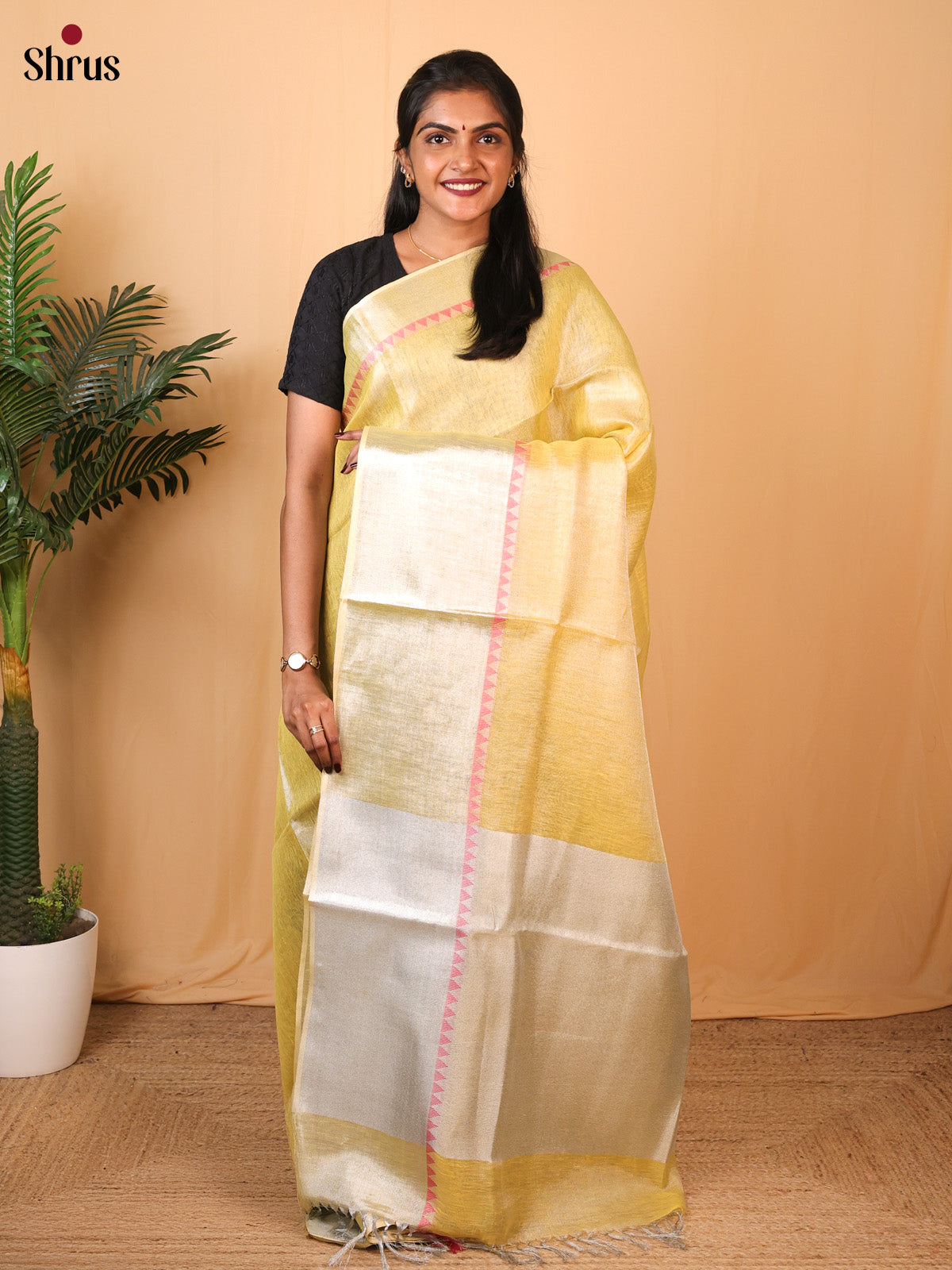 Yellow - Linen Saree