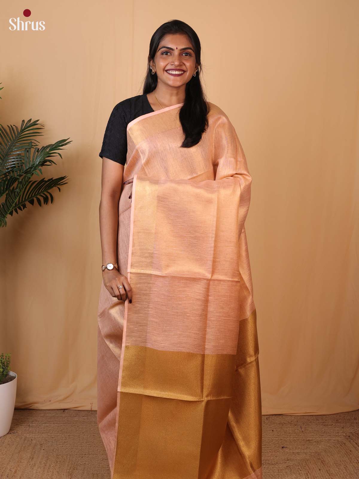 Peach & Gold - Linen Saree