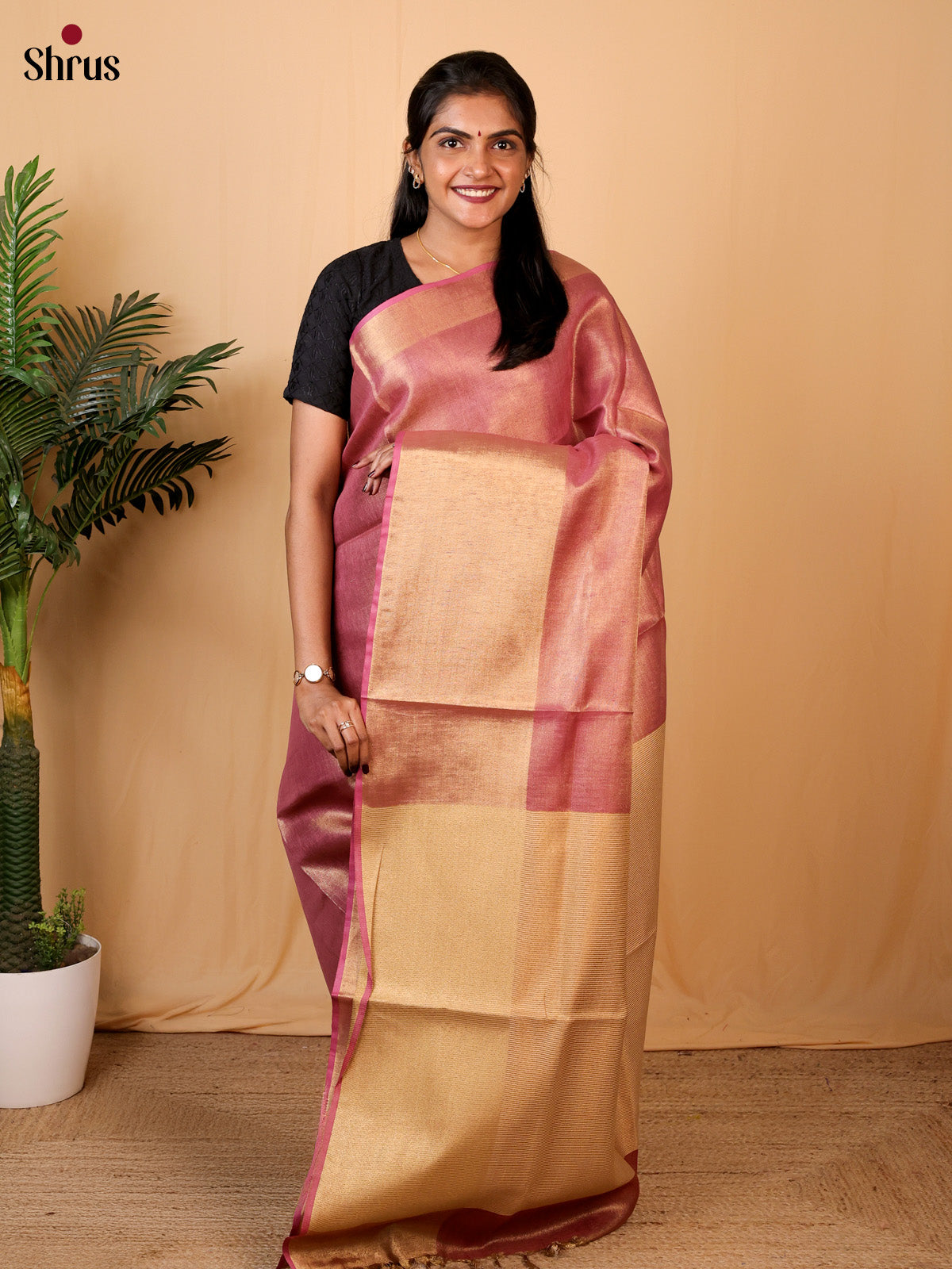 Pink & Gold - Linen Saree