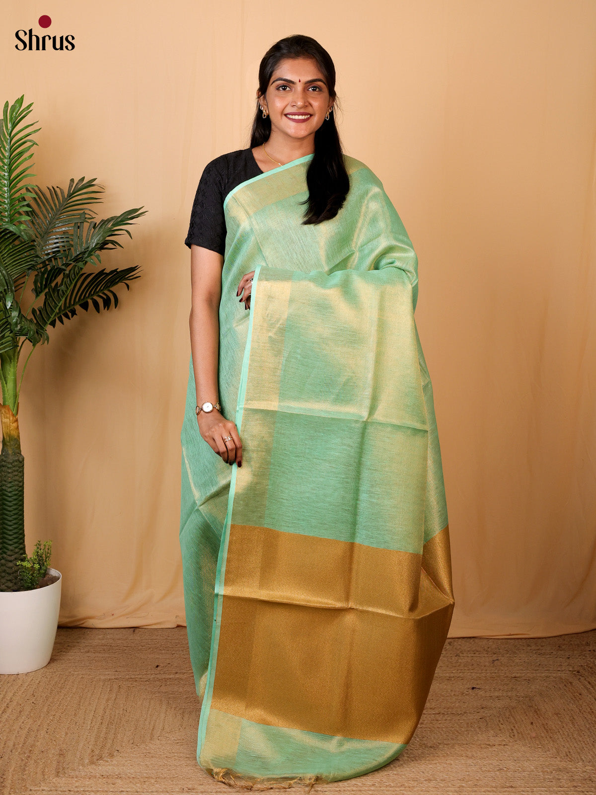 Green & Gold- Linen Saree