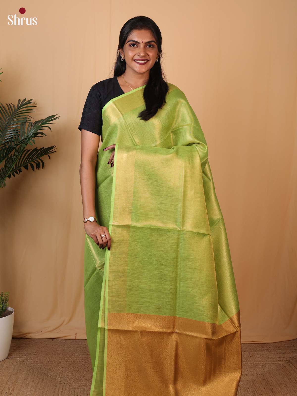 Green & Gold - Linen Saree