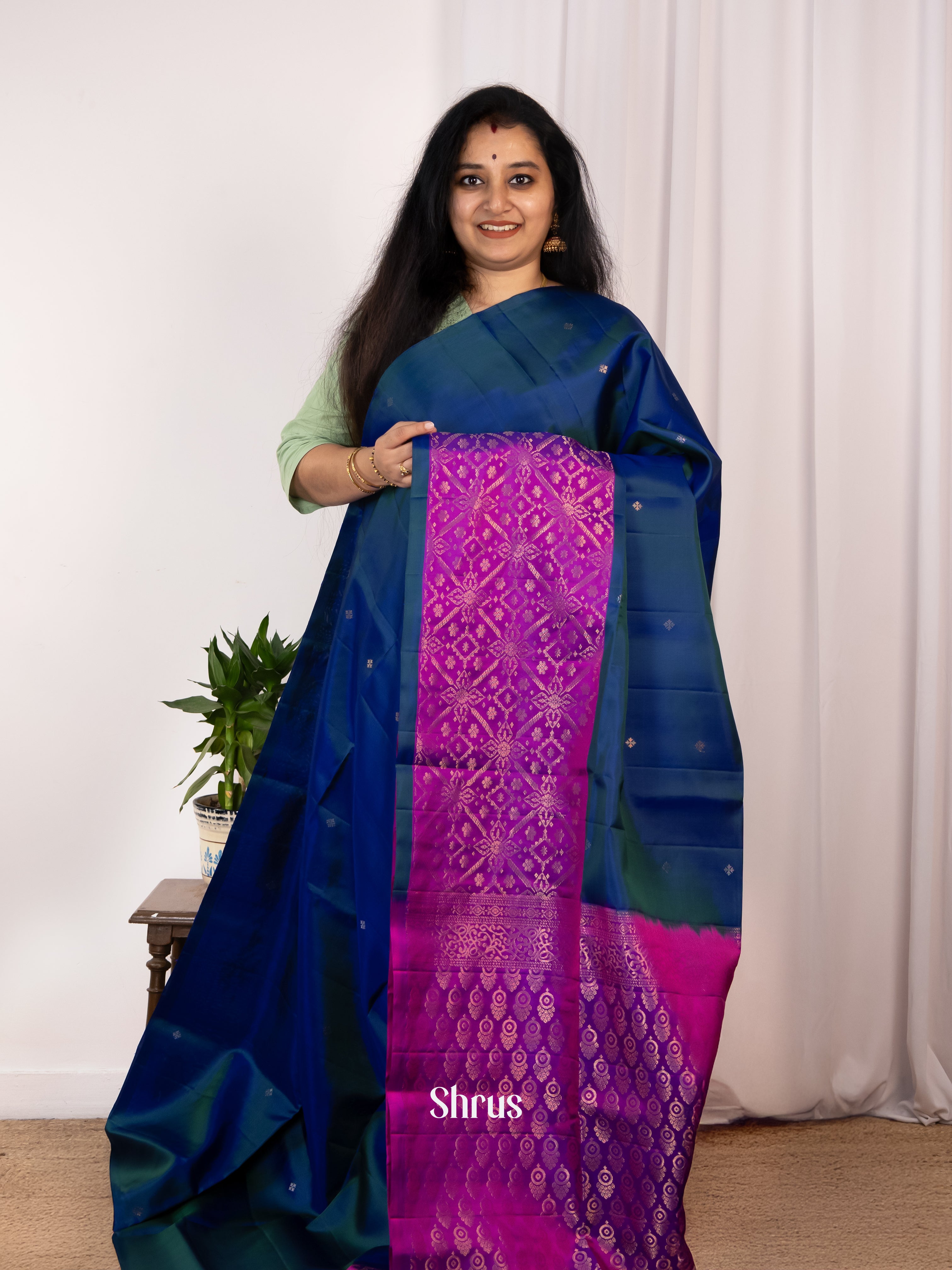 Blue & Purple - Soft Silk Saree