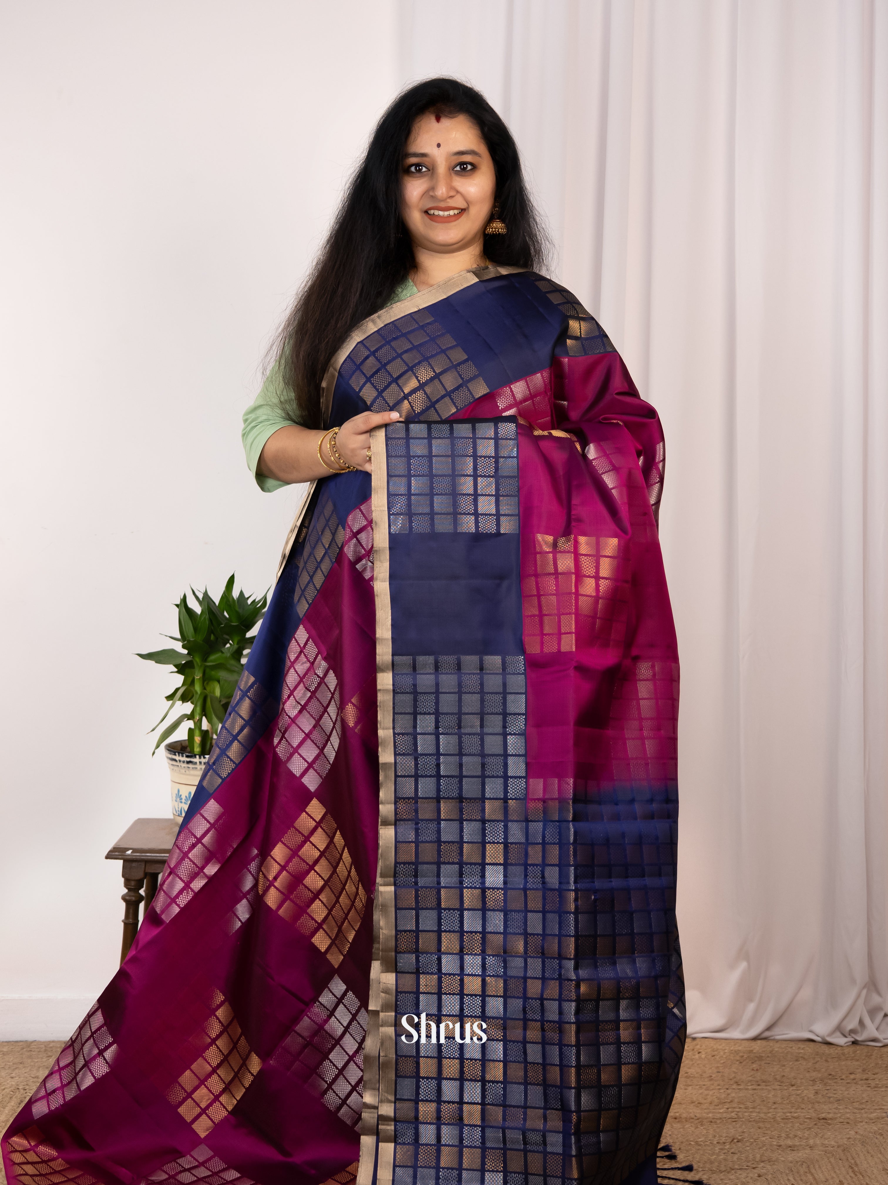 Maroon & Blue - Soft Silk Saree