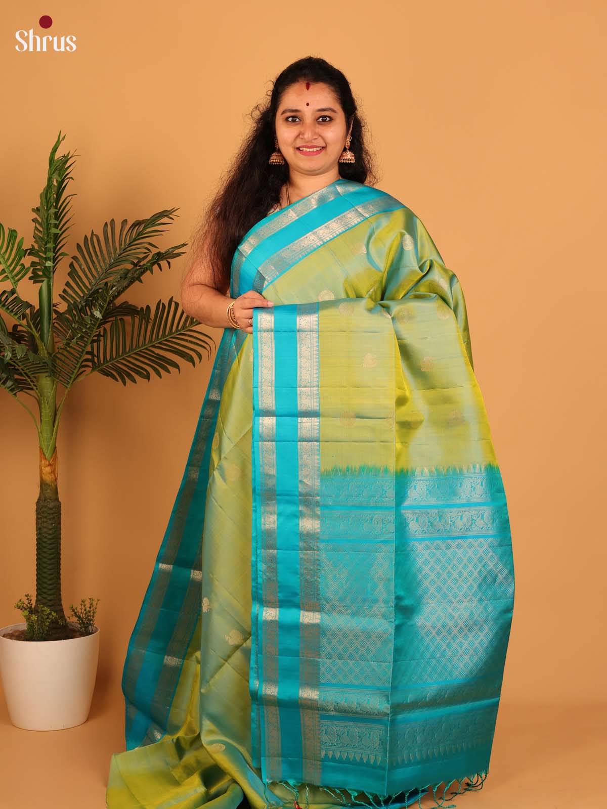 Double Shaded Green & Teal - Soft Silk Saree