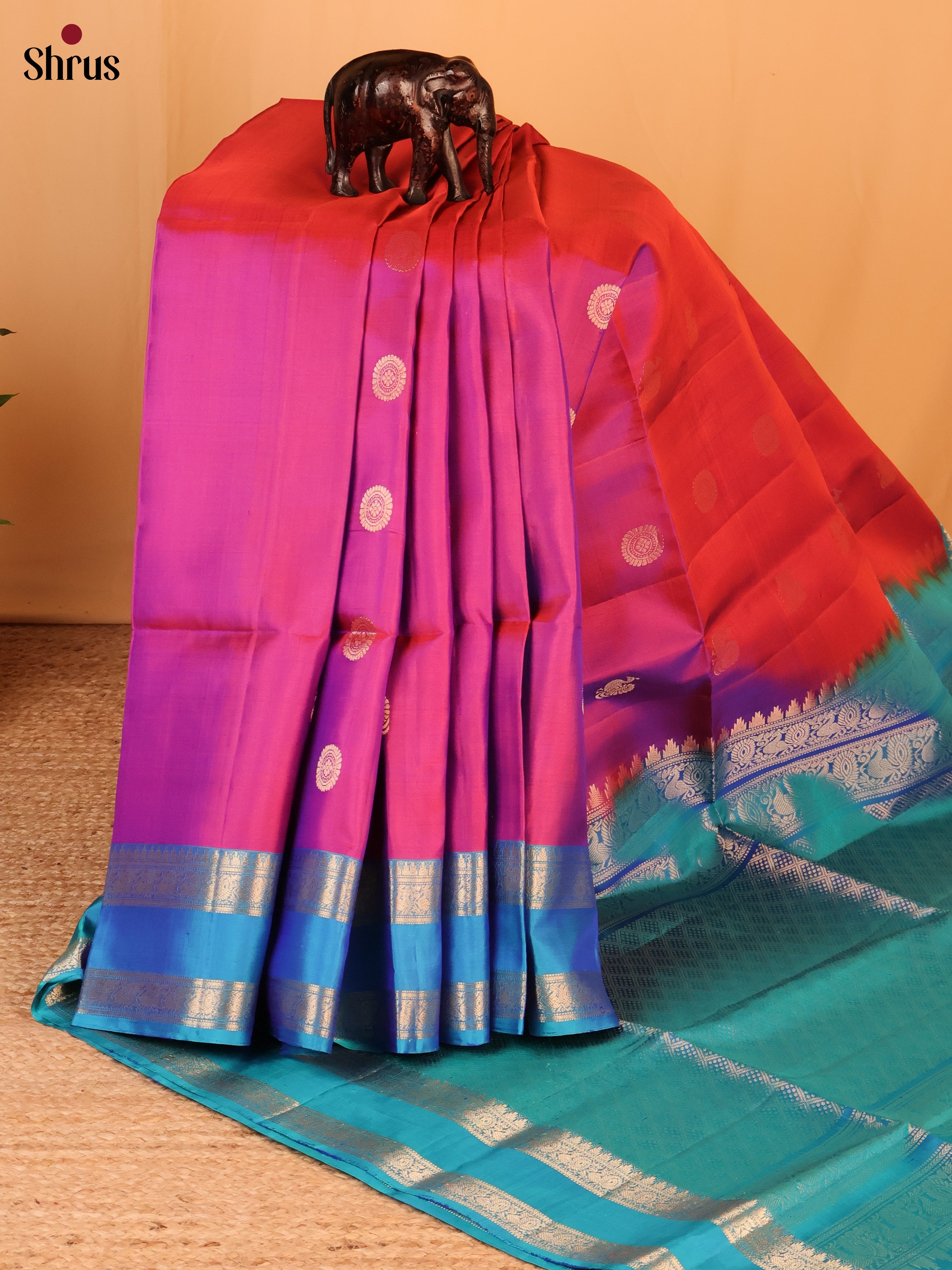 Maroon & Blue - Soft Silk Saree