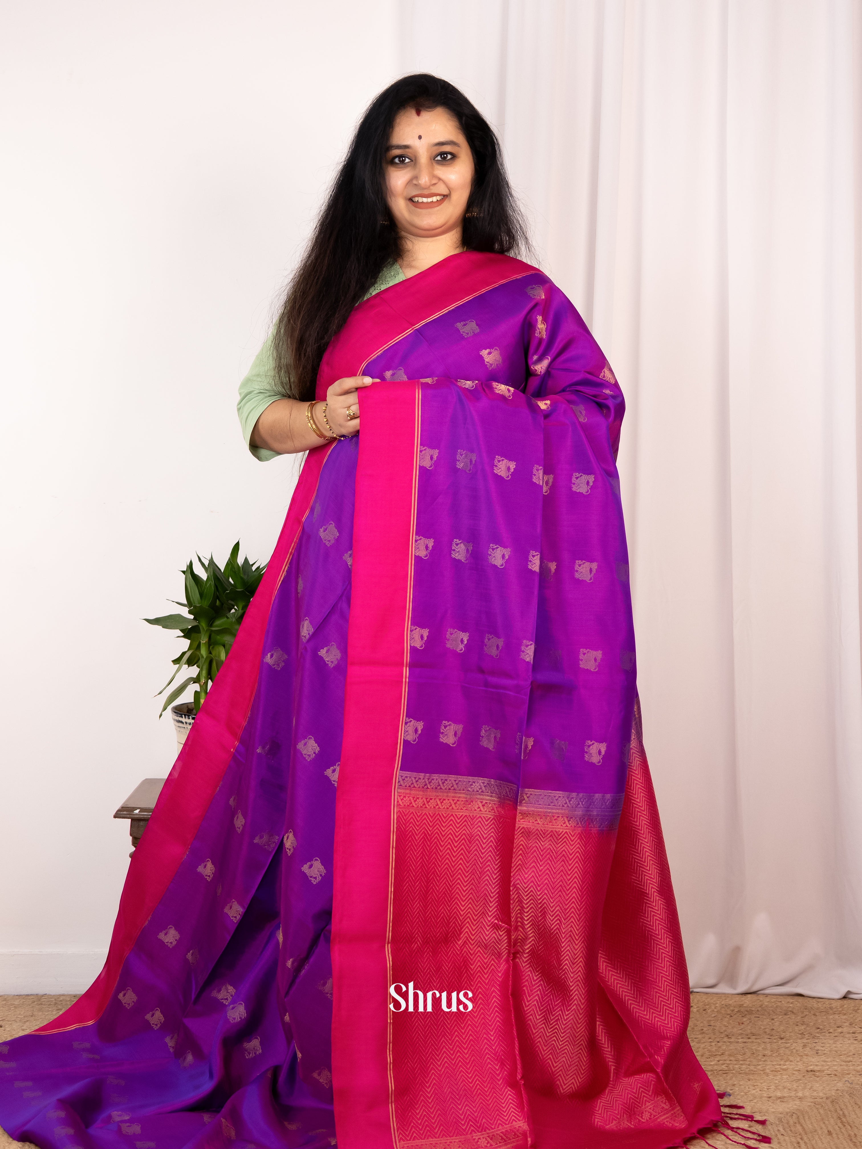 Purple & Pink- Soft Silk Saree - Shop on Shrus.com