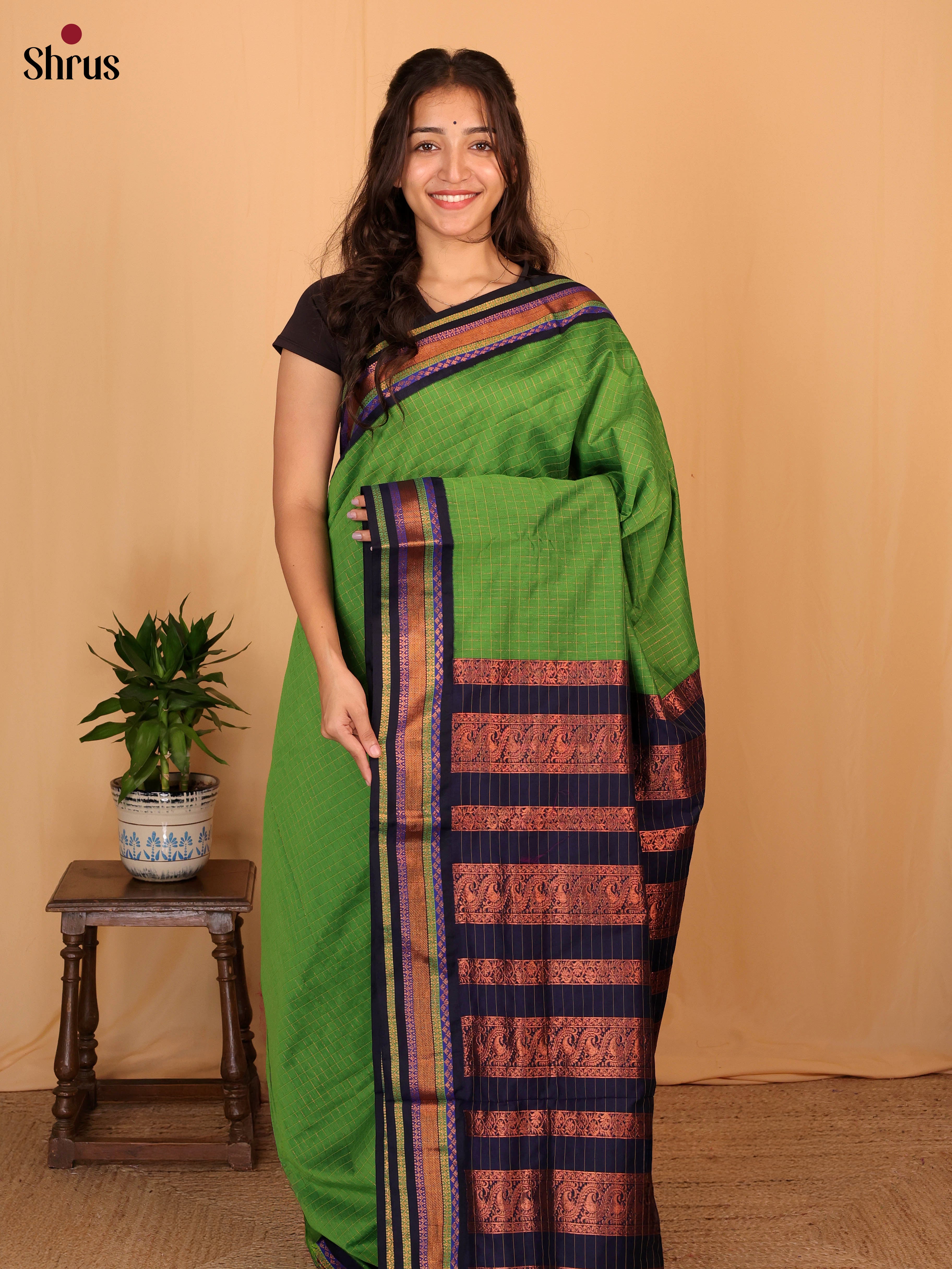 Green & Violet- Kalyani Cotton Saree