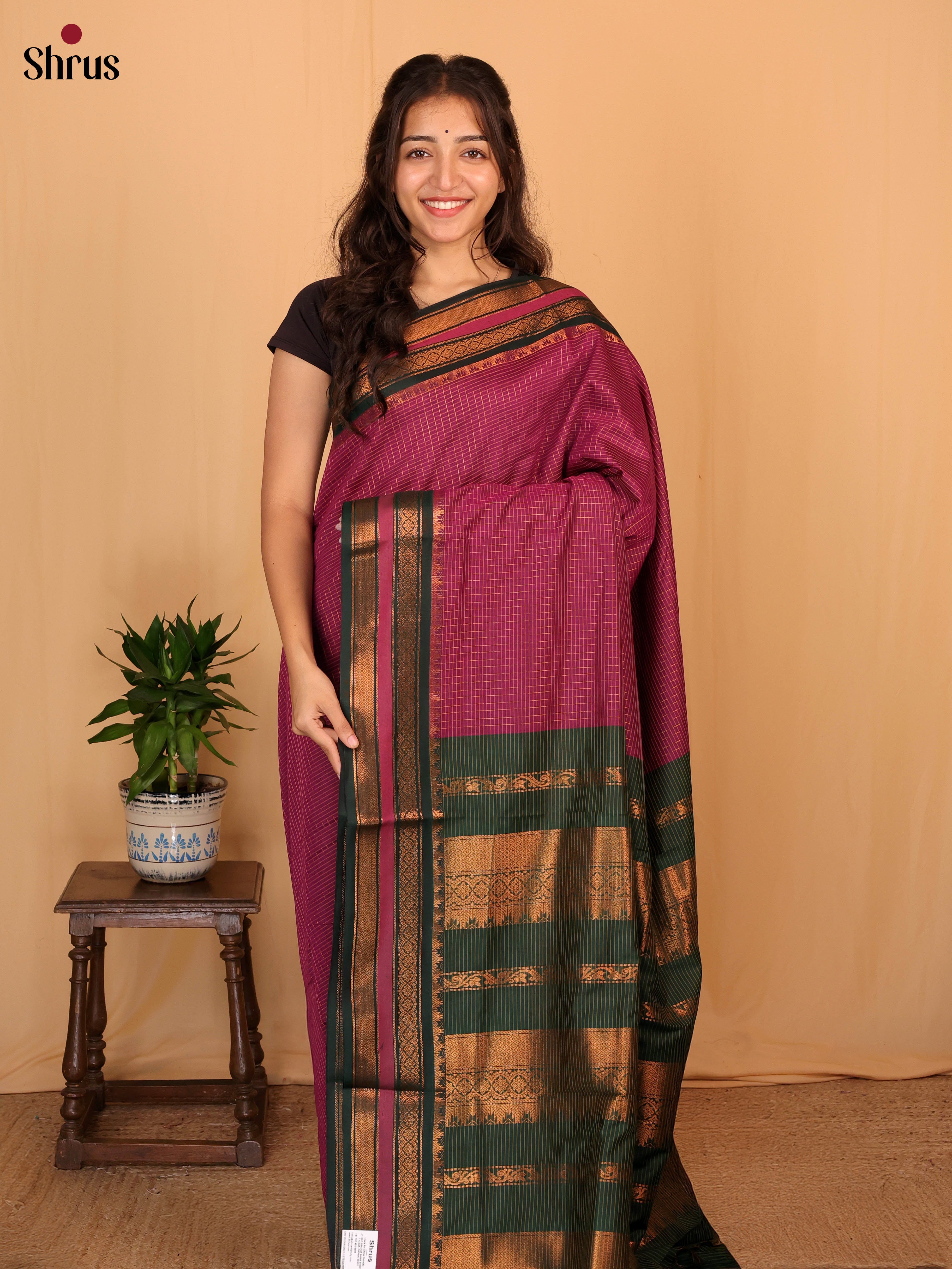 Majenta & Green - Kalyani Cotton Saree