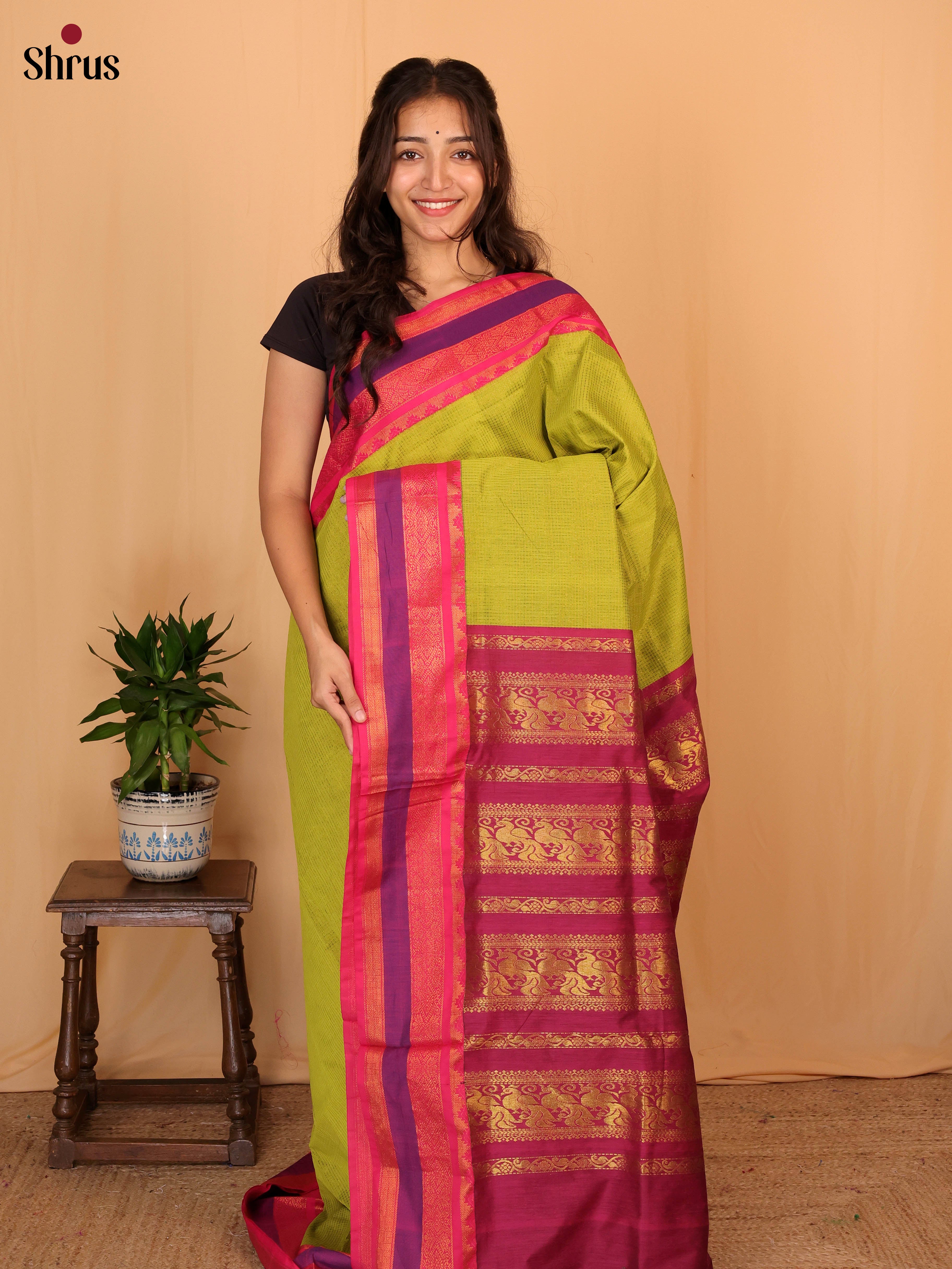 Green & Maroon- Kalyani Cotton Saree - Shop on Shrus.com