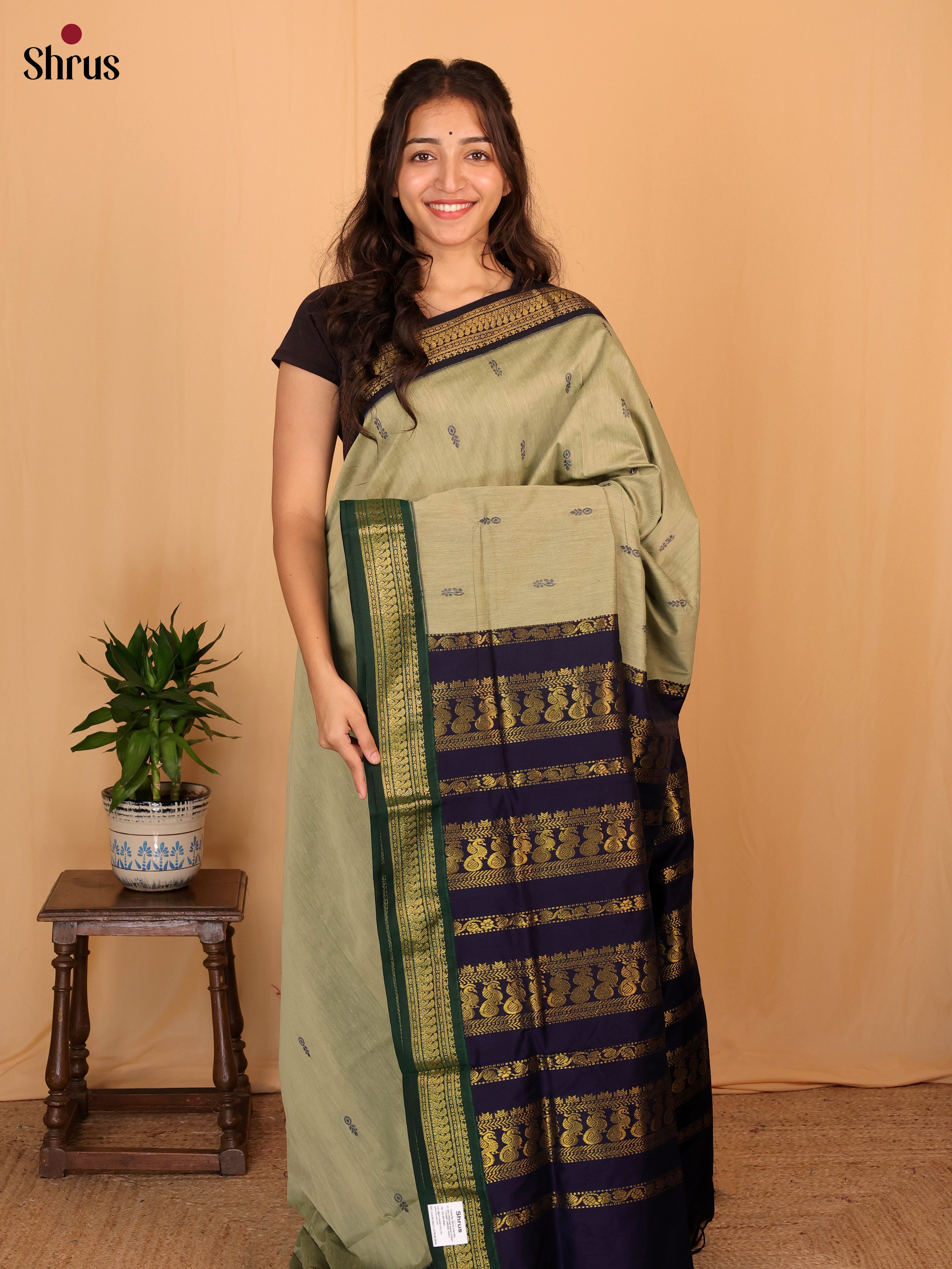 Elachi Green & Violet - Kalyani Cotton Saree - Shop on Shrus.com