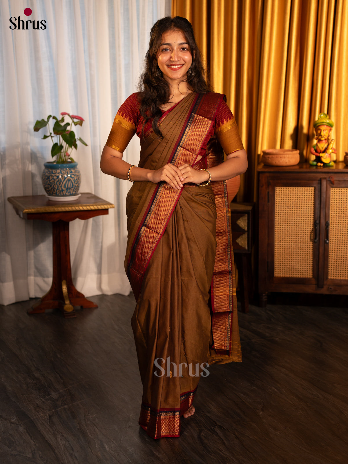 Brown & Maroon- Chettinad Cotton Saree