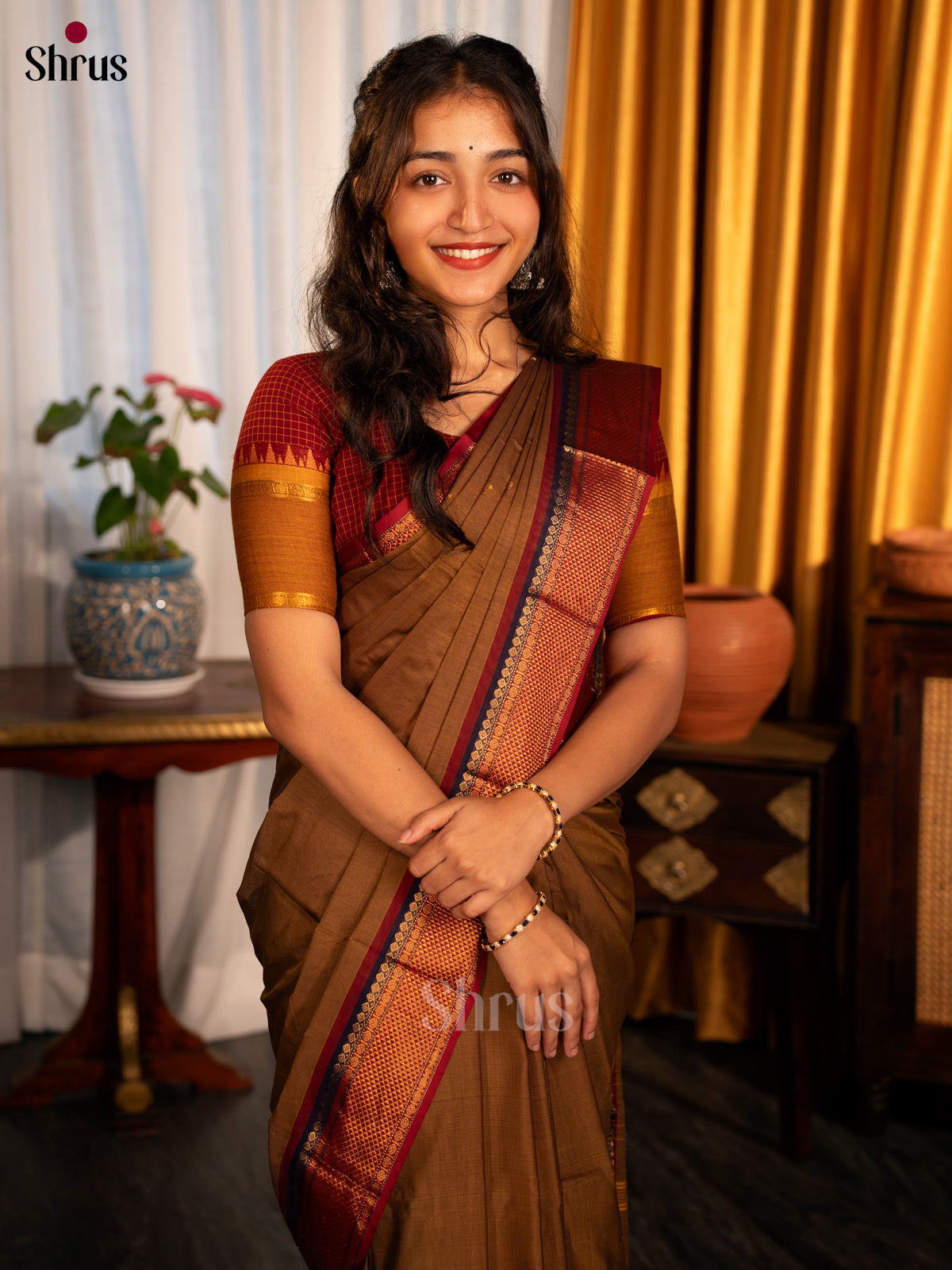 Brown & Maroon- Chettinad Cotton Saree