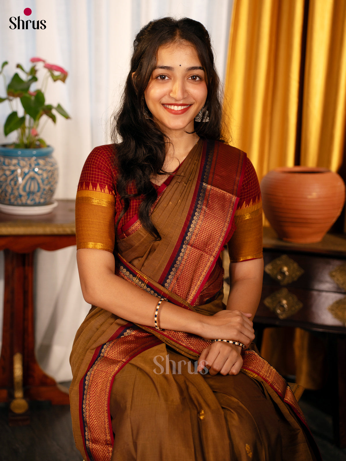 Brown & Maroon- Chettinad Cotton Saree