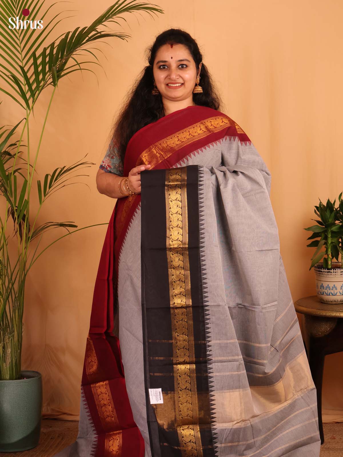 Grey & Black - Chettinad Cotton Saree