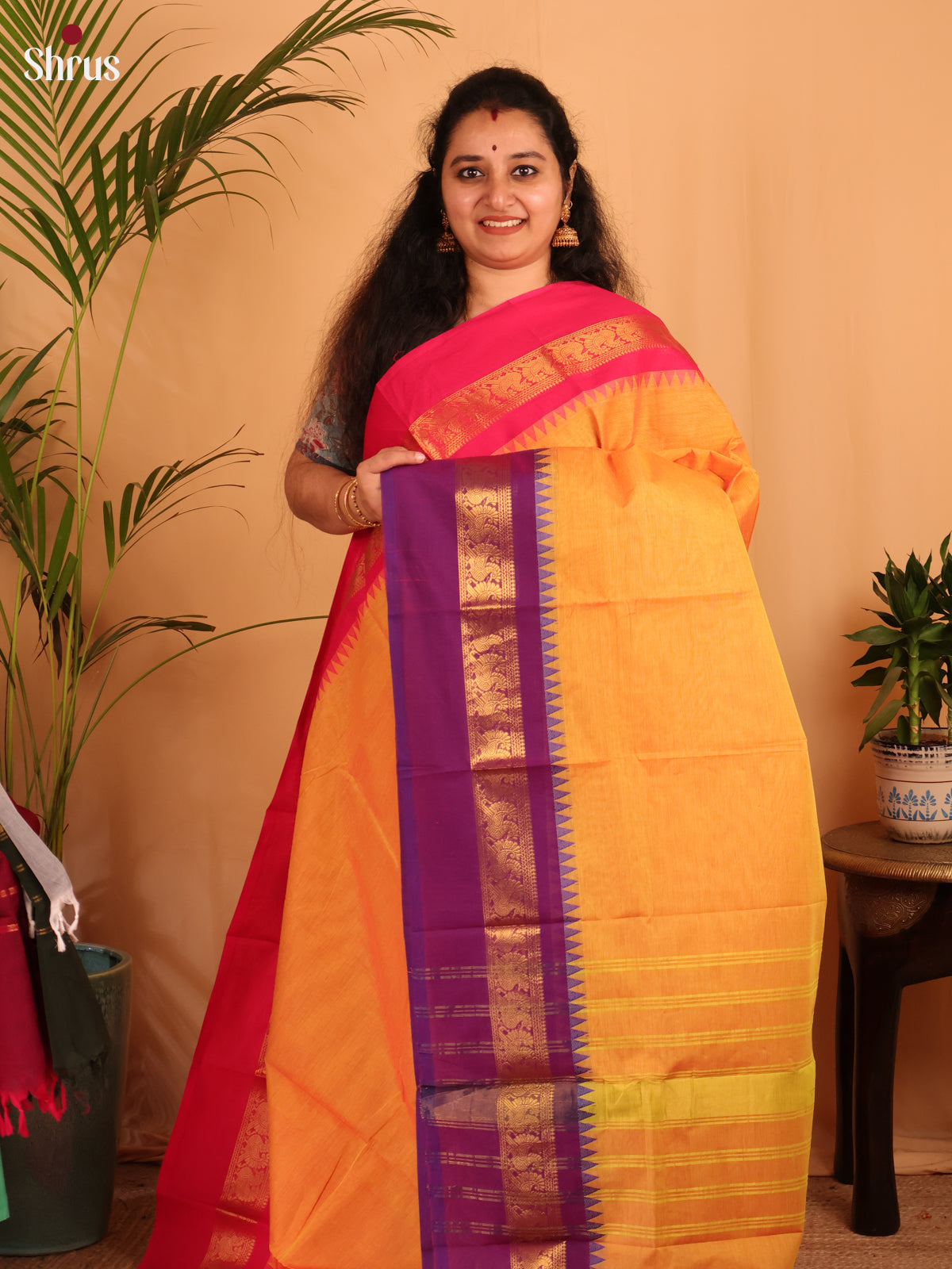 Orange & Pink - Chettinad Cotton Saree