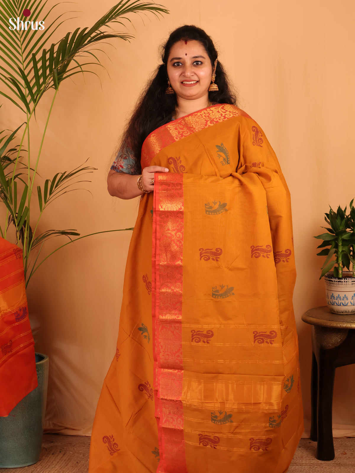 Mustard & Orange -  Chettinad Cotton Saree