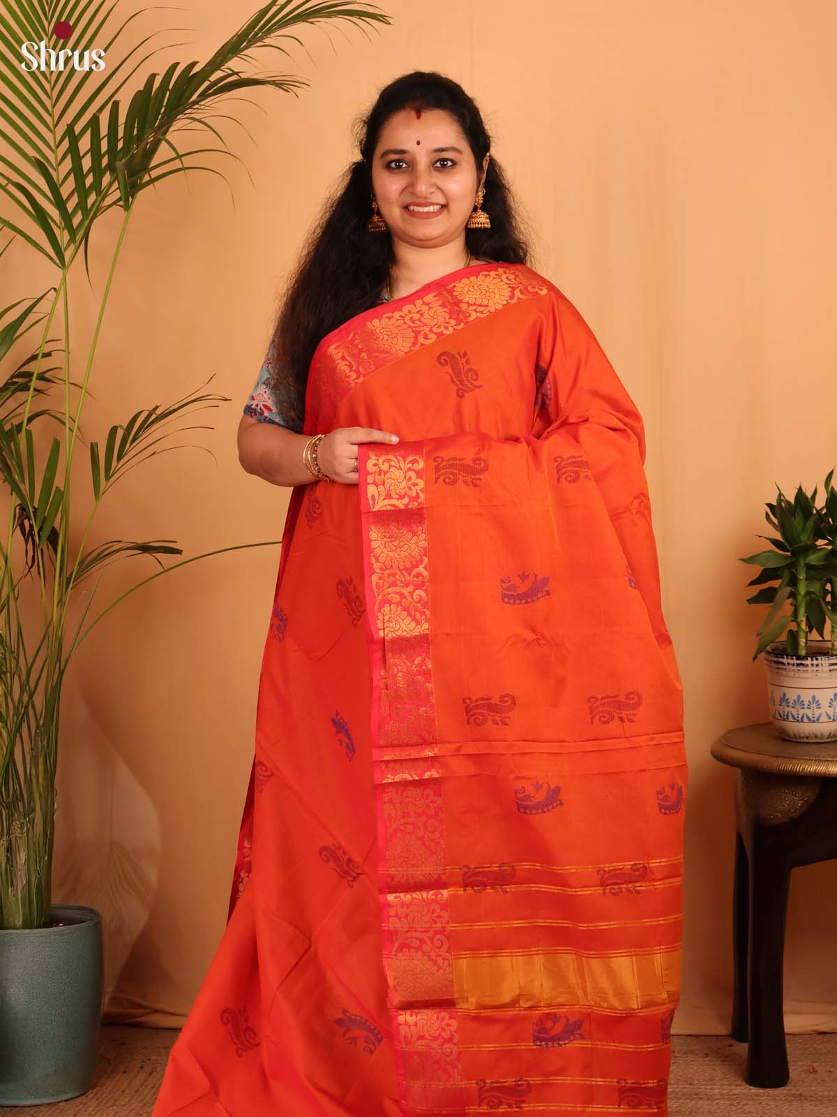 Orange-  Chettinad Cotton Saree