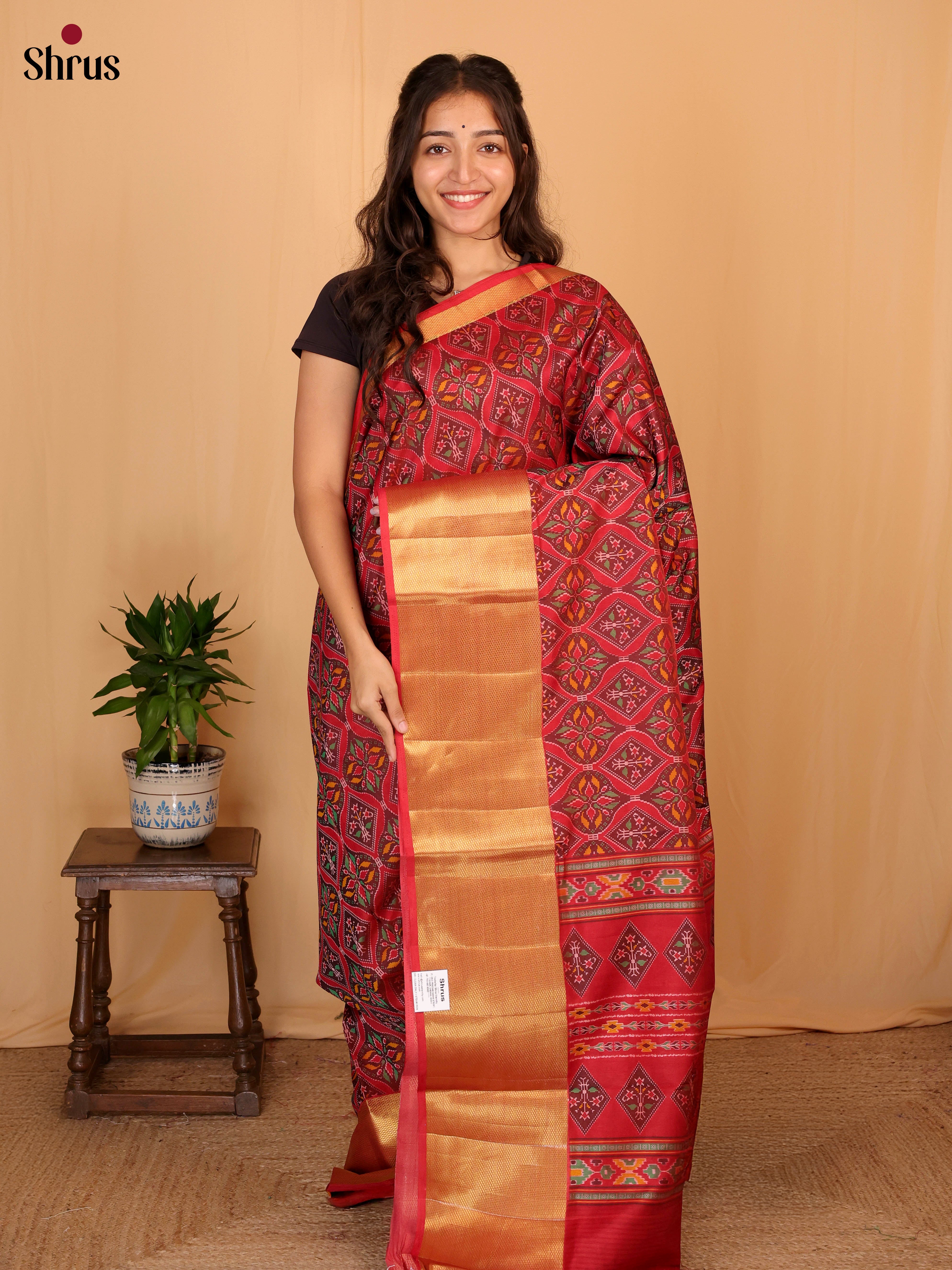 Red & Maroon- Semi Patola Saree