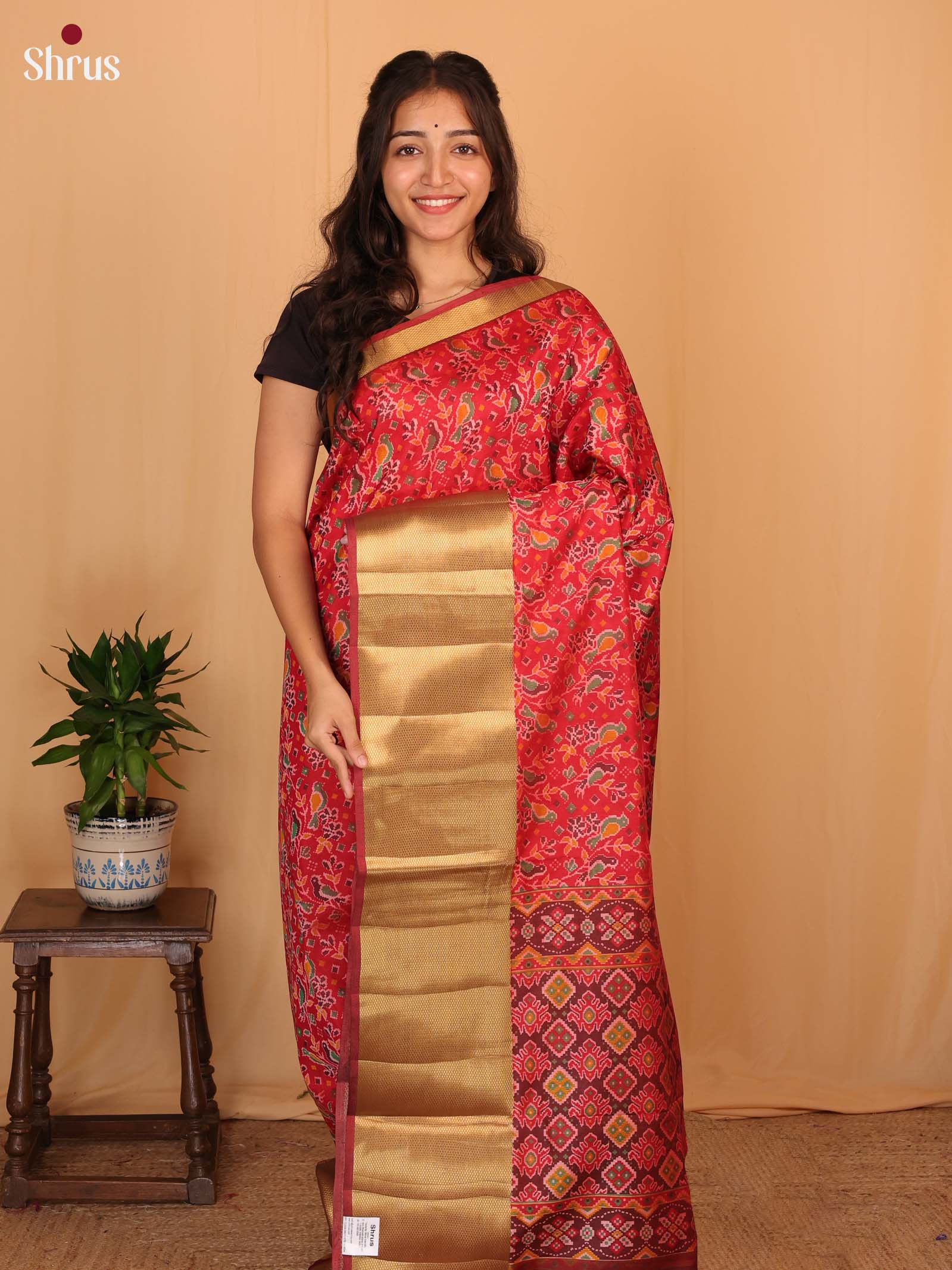 Red & Maroon - Semi Patola Saree