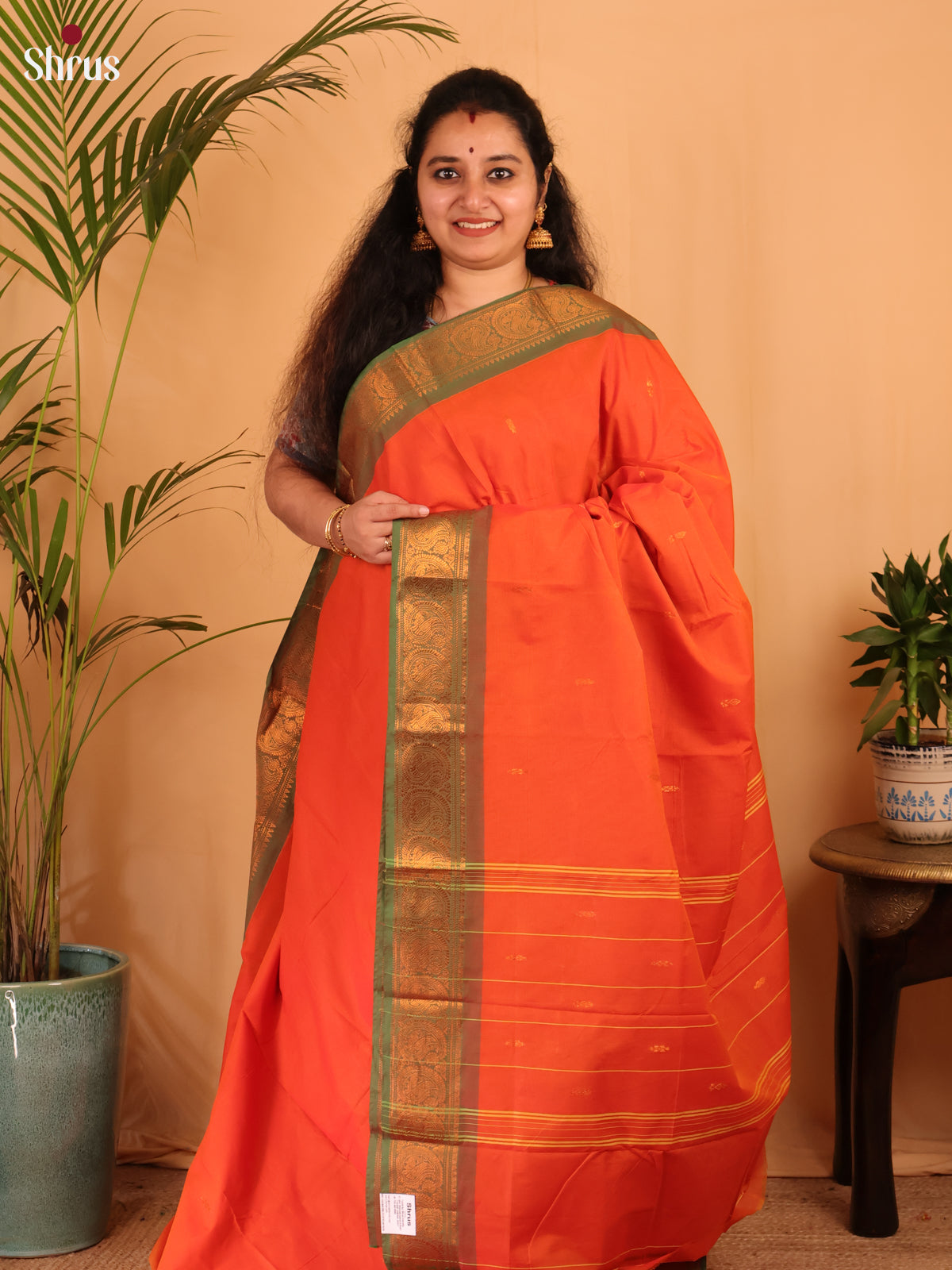 Orange & Green - Chettinad Cotton Saree