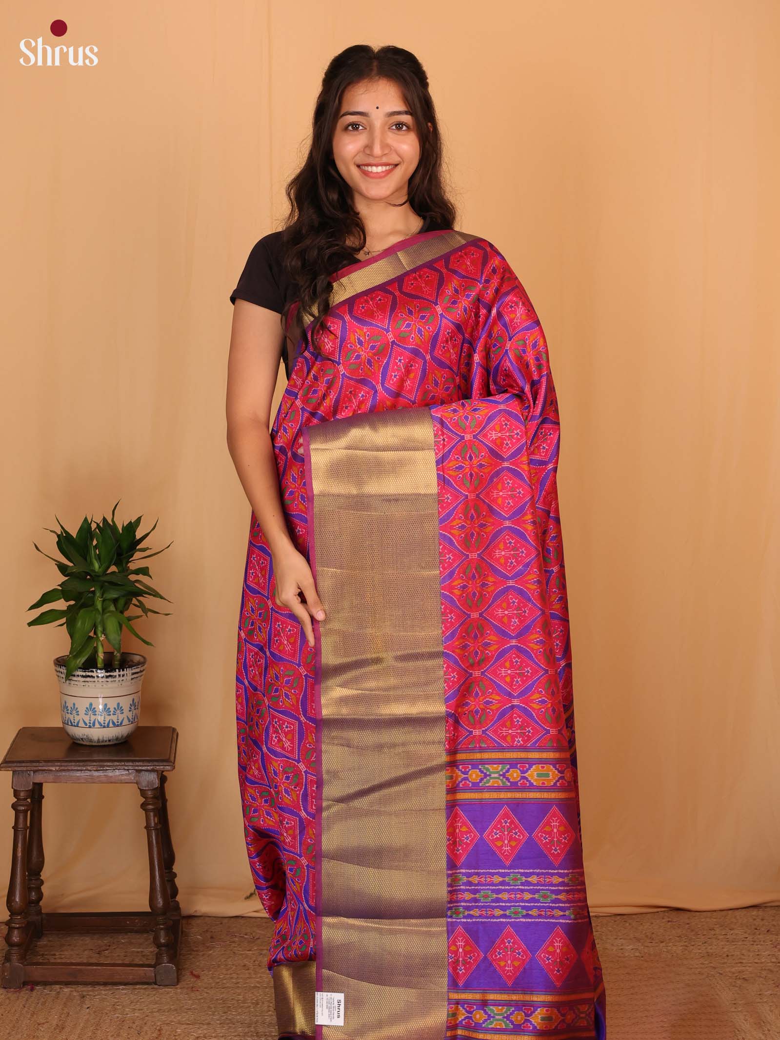 Pink & Purple - Semi Patola Saree - Shop on Shrus.com