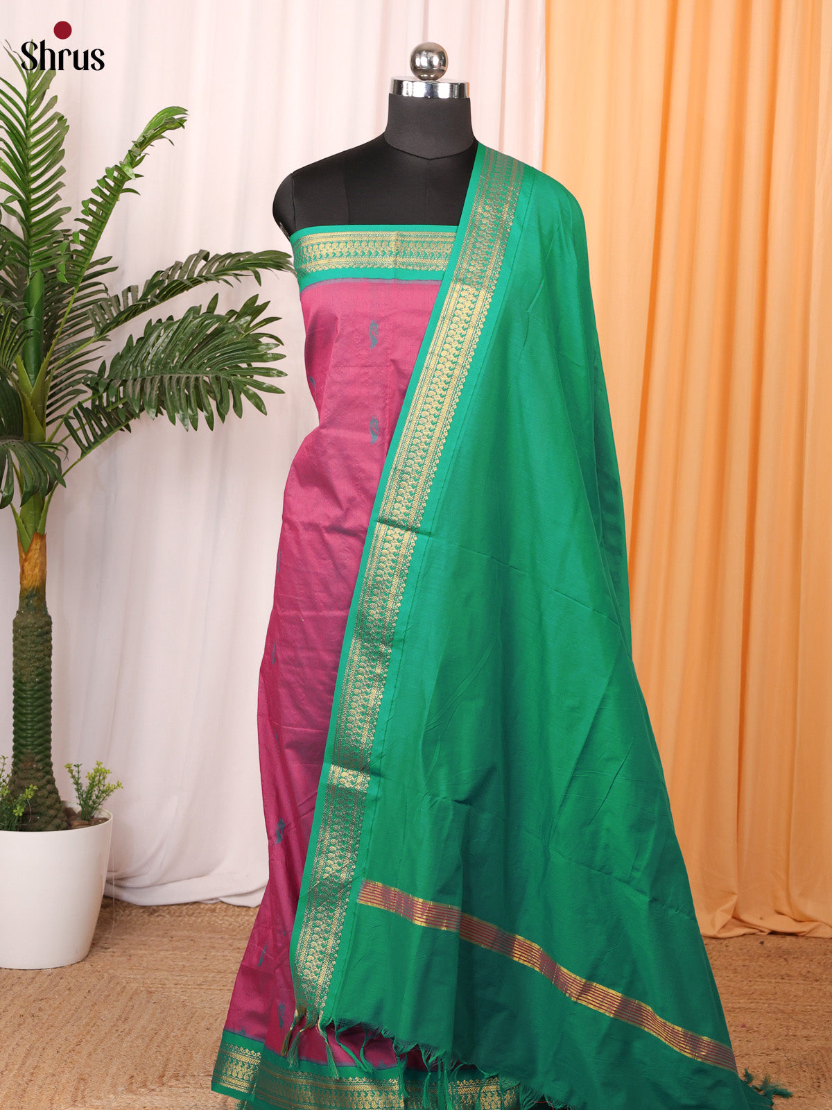 Purple & Green - Kalyani Cotton salwar unstitch