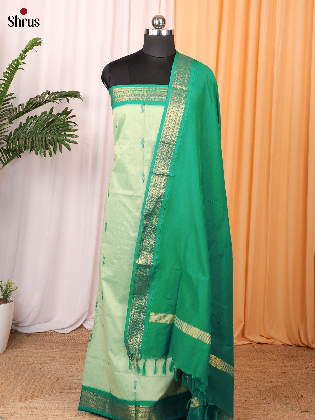 Lite Green & Green - Kalyani Cotton salwar unstitch