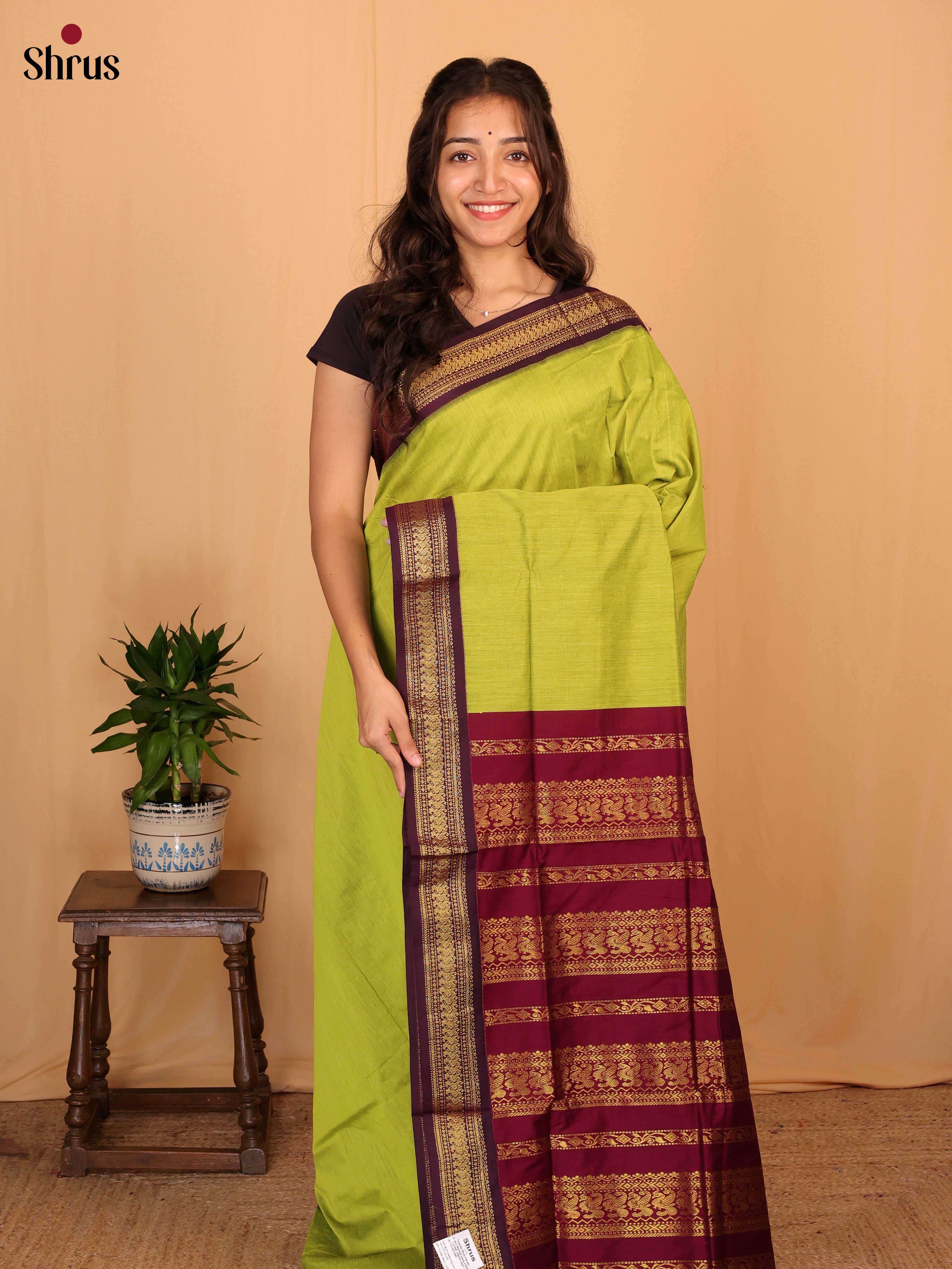 Green & Maroon  - Kalyani Cotton Saree