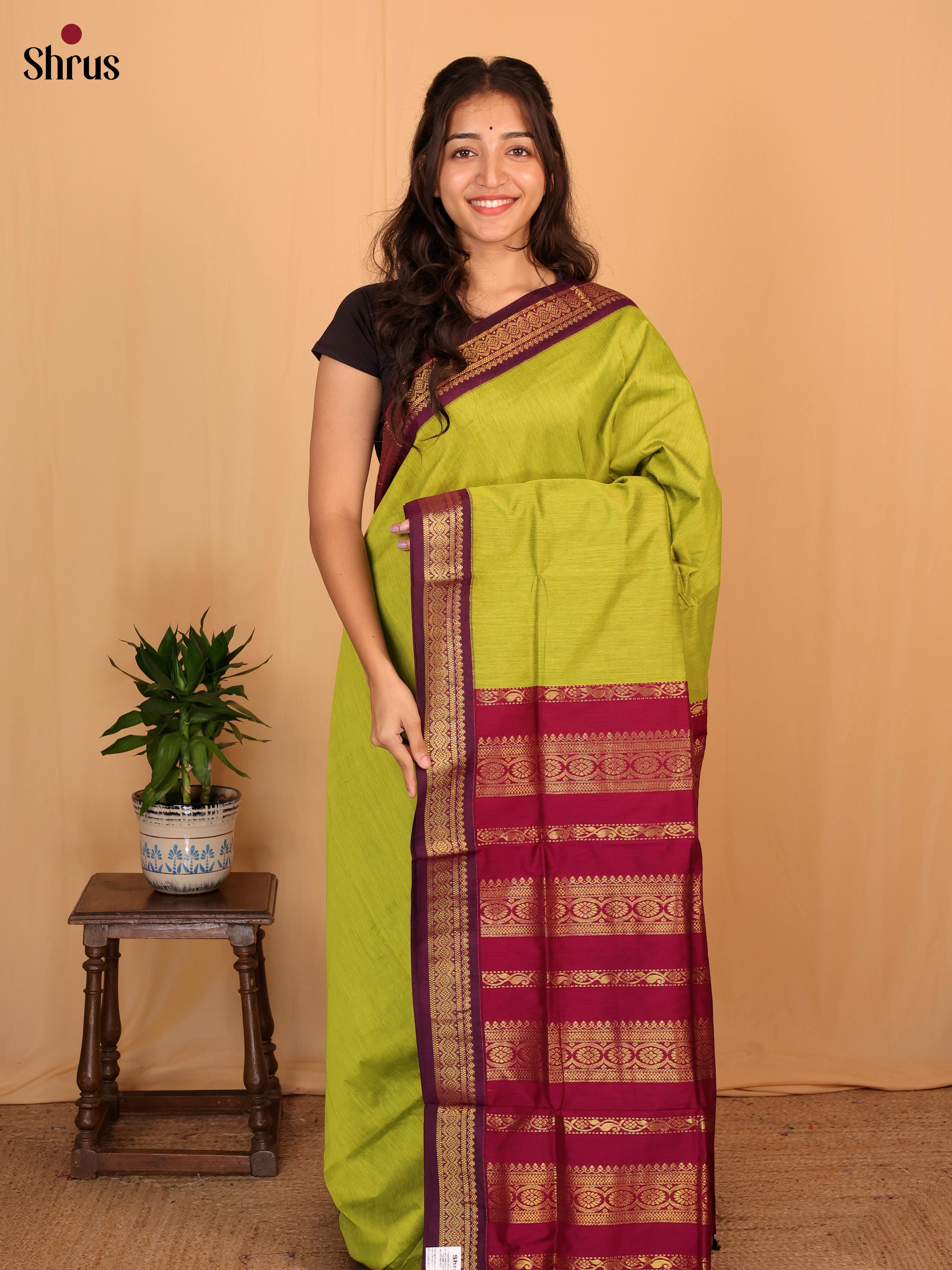 Green & Maroon- Kalyani Cotton Saree