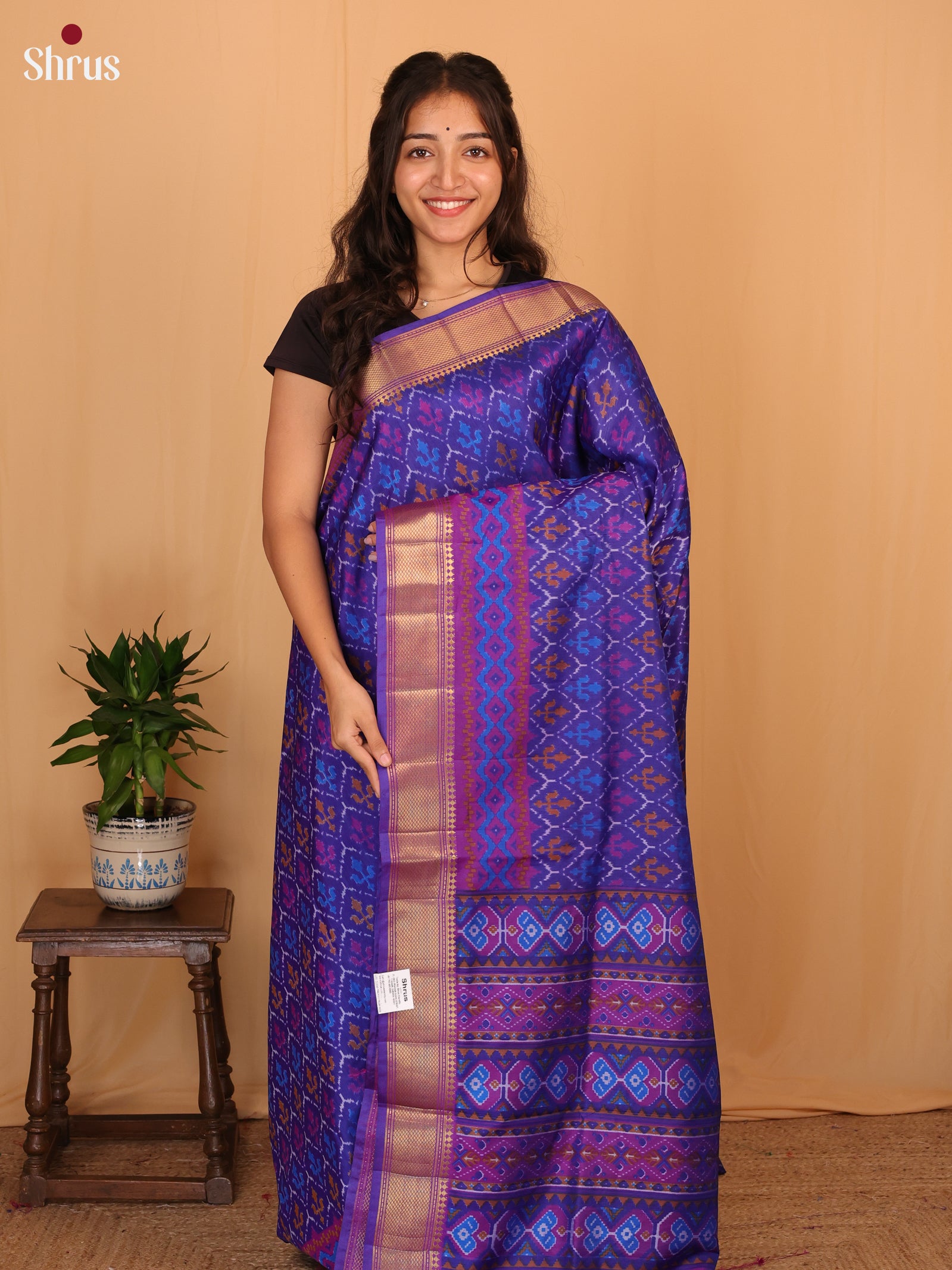 Blue  & Purple - Semi Patola Saree - Shop on Shrus.com