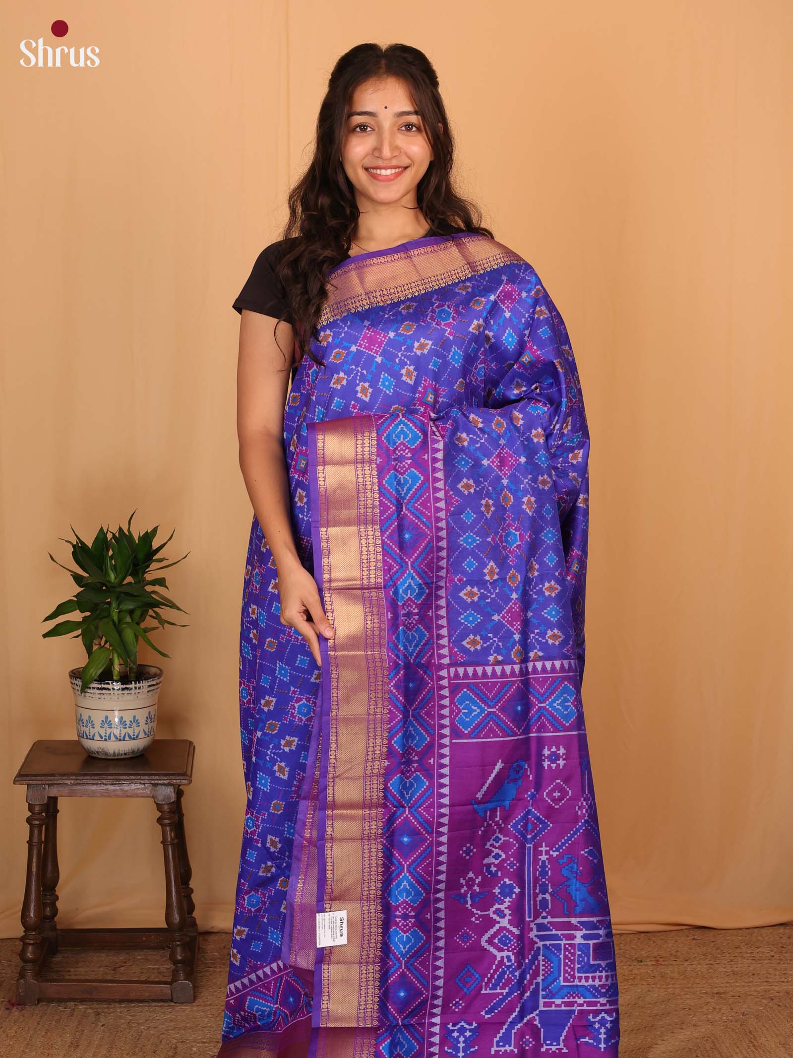 Blue & Purple - Semi Patola Saree - Shop on Shrus.com