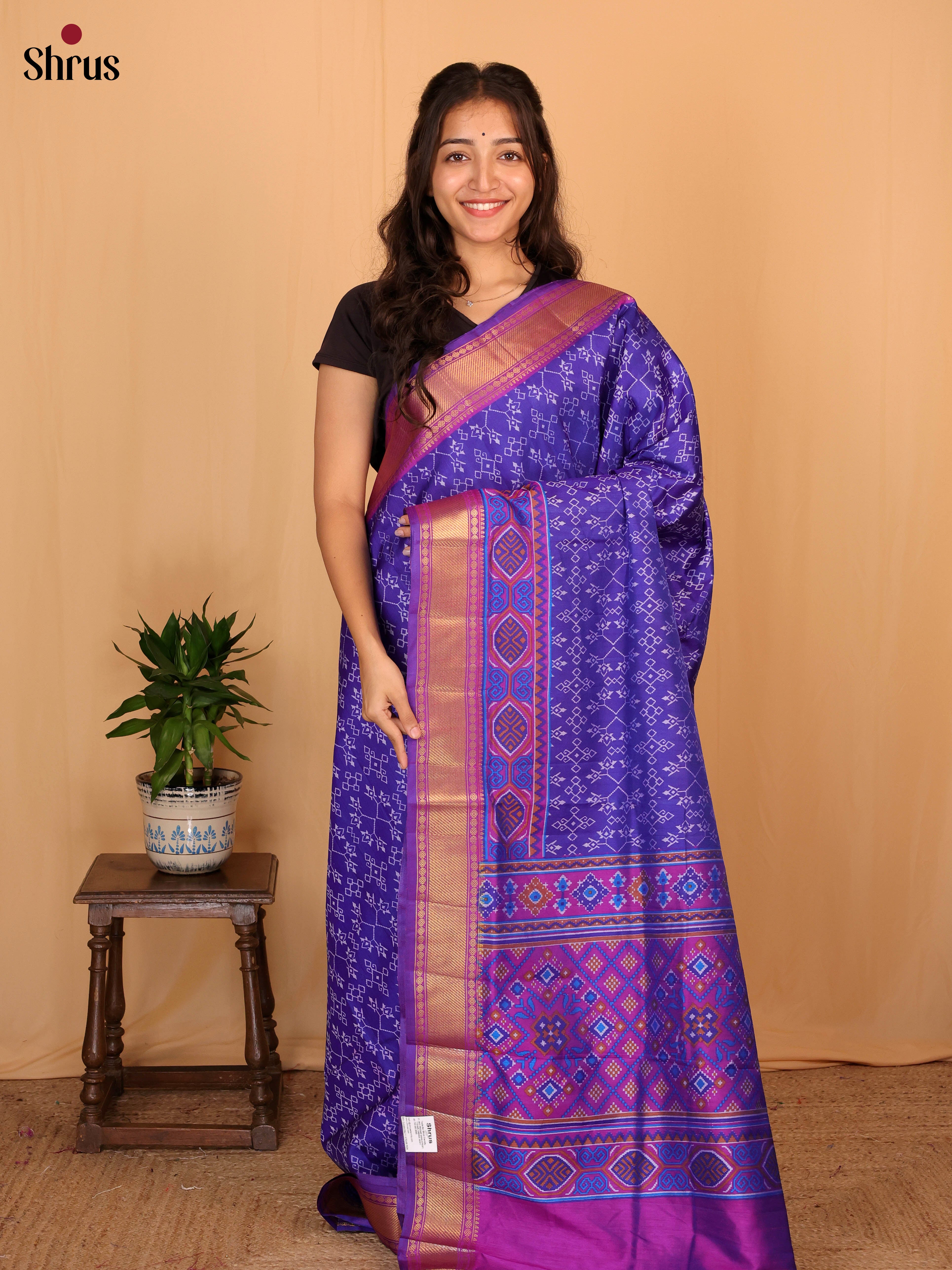 Blue & Purple - Semi Patola Saree - Shop on Shrus.com