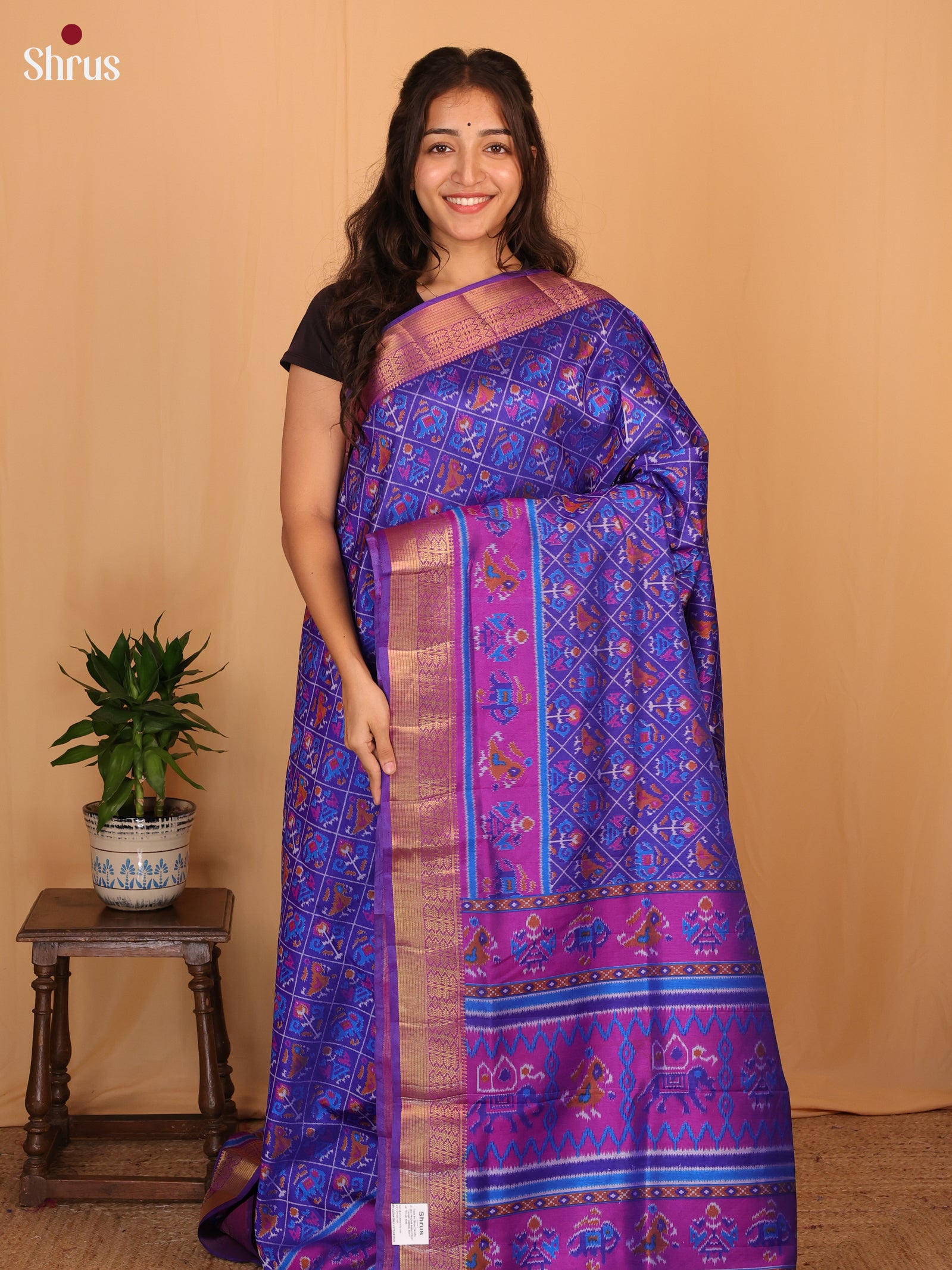 Blue & Purple  - Semi Patola Saree - Shop on Shrus.com