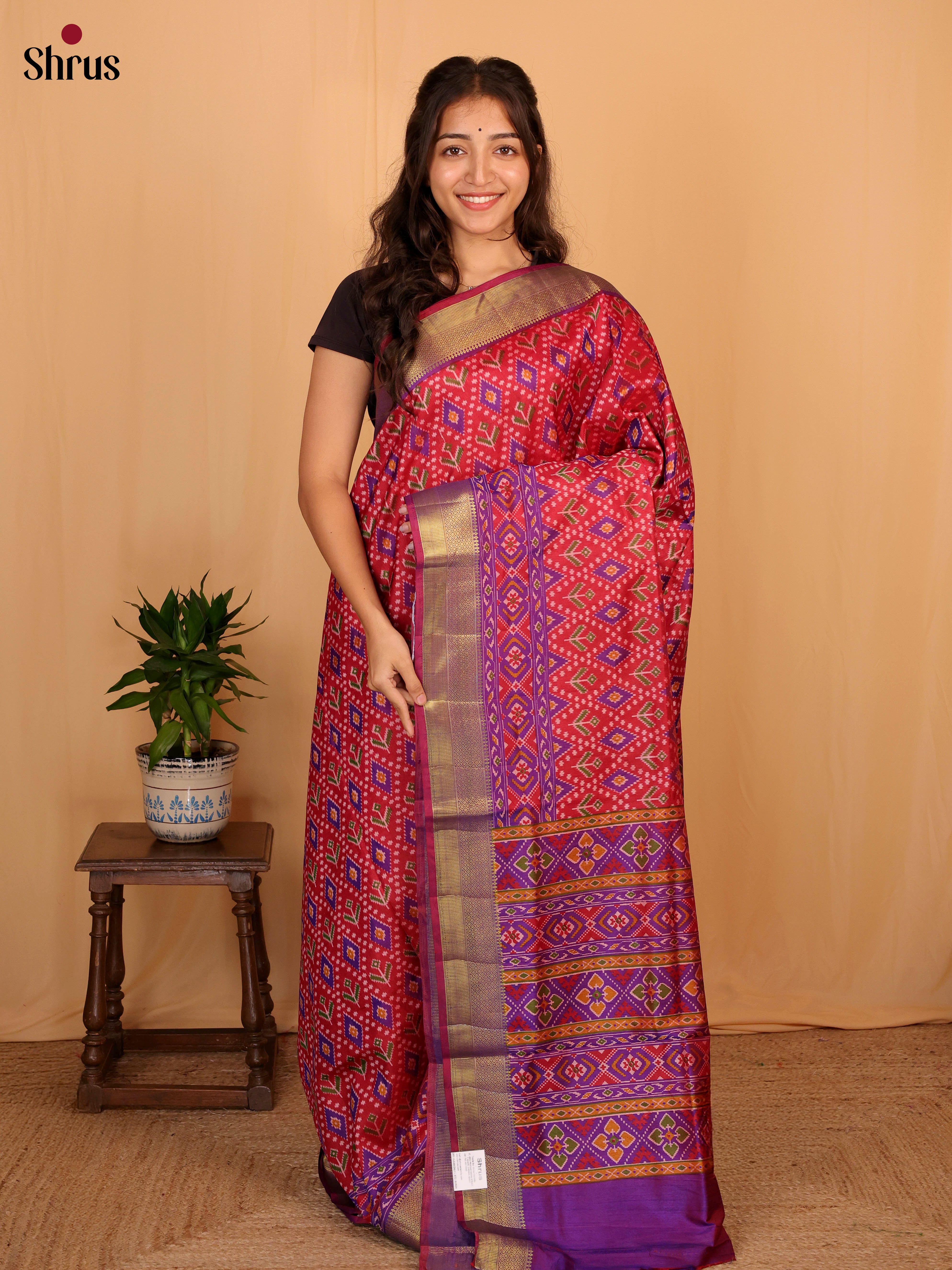 Red & Purple - Semi Patola Saree