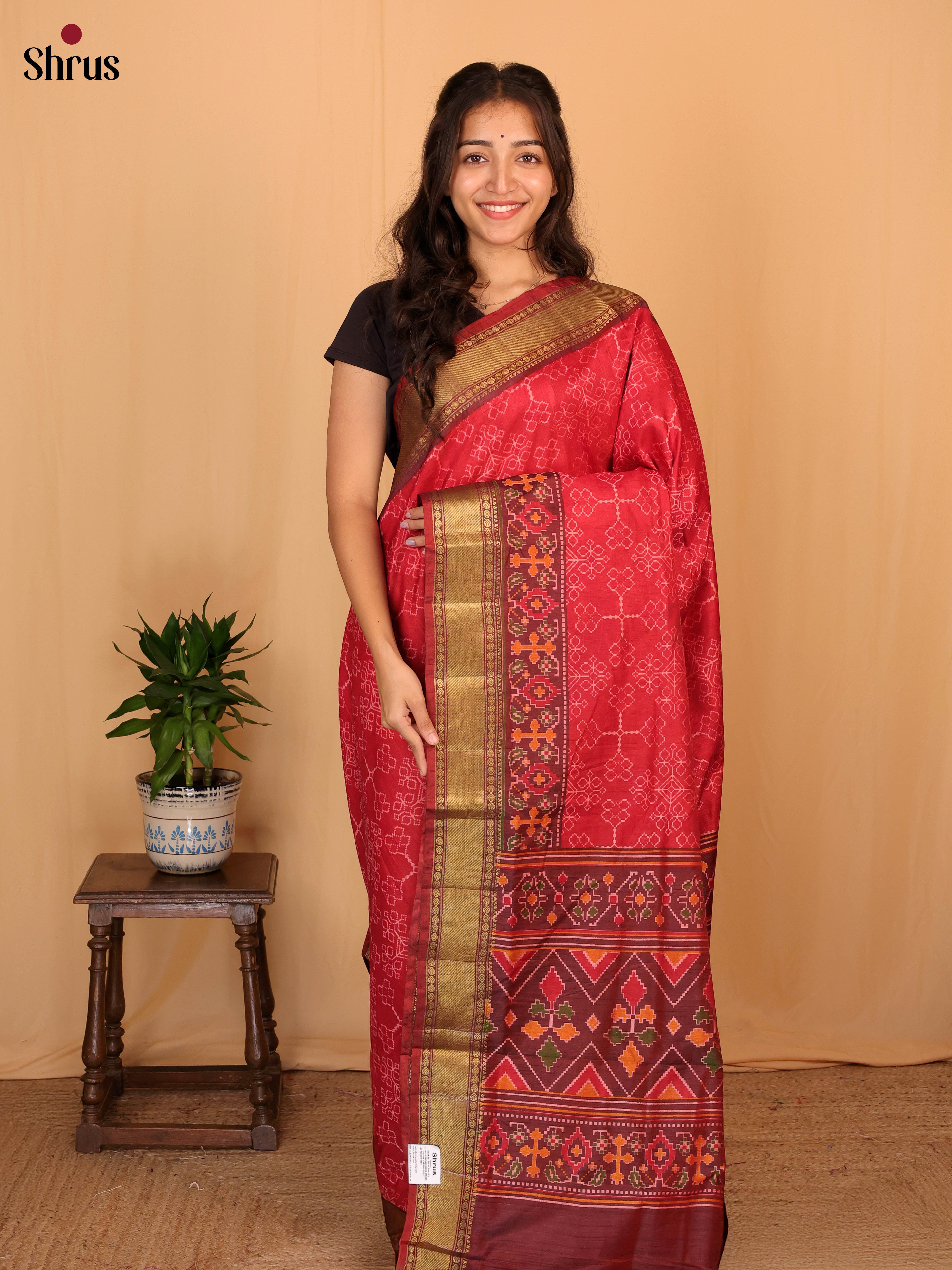 Red & Maroon - Semi Patola Saree - Shop on Shrus.com